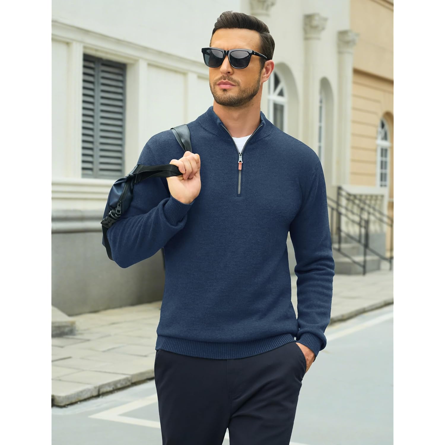 Heren hoodie zip pullover Lightweight Mock Neck Polo Sweater Long Sleeve Warm - Image 4