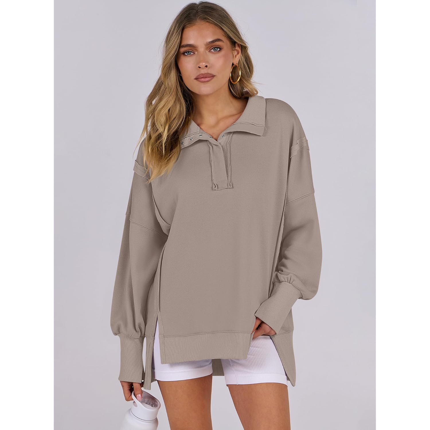 ANRABESS Dames sweatshirt oversized Casual Loose Button Up - Image 5