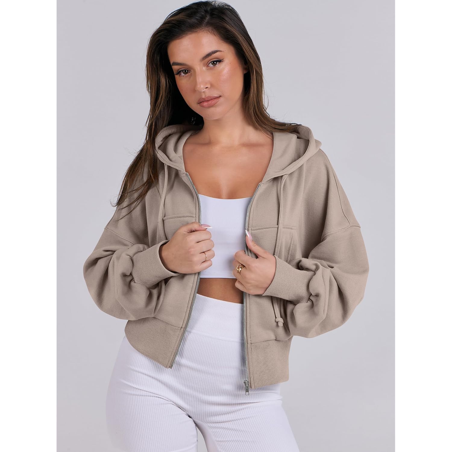 ANRABESS Dames rits hoodie cropped sweatshirt Casual Comfy - Image 8