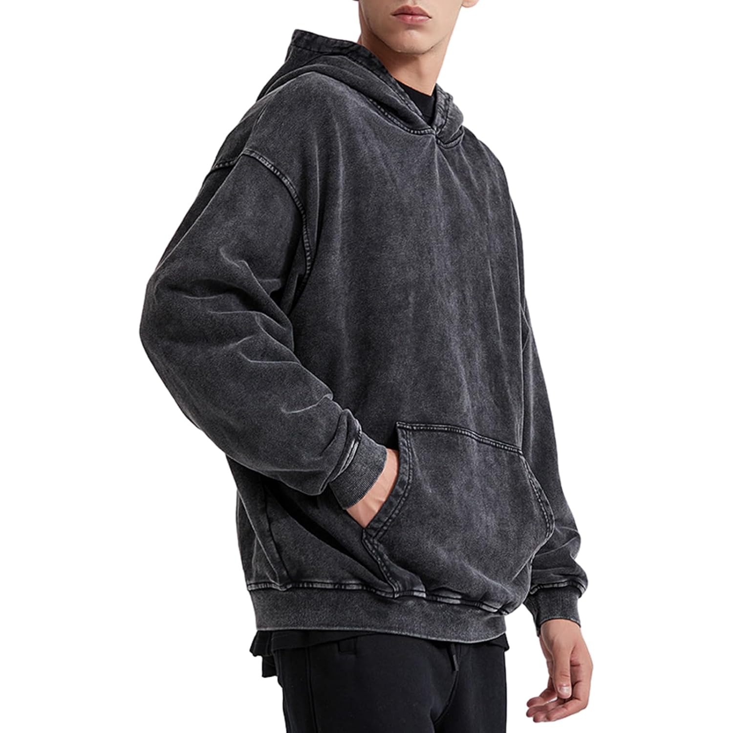 Heren oversized Hoodie Heren Vintage Cotton Casual Hooded sweatshirt Trendy Baggy basic - Image 3