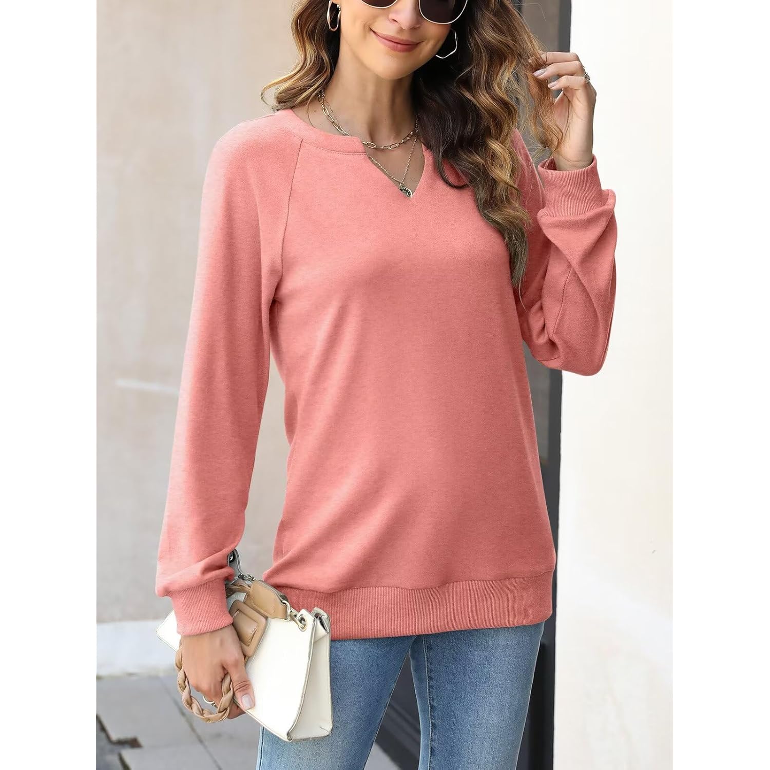 EADINVE Dames Casual Long Sleeve V Neck sweatshirt - Image 5