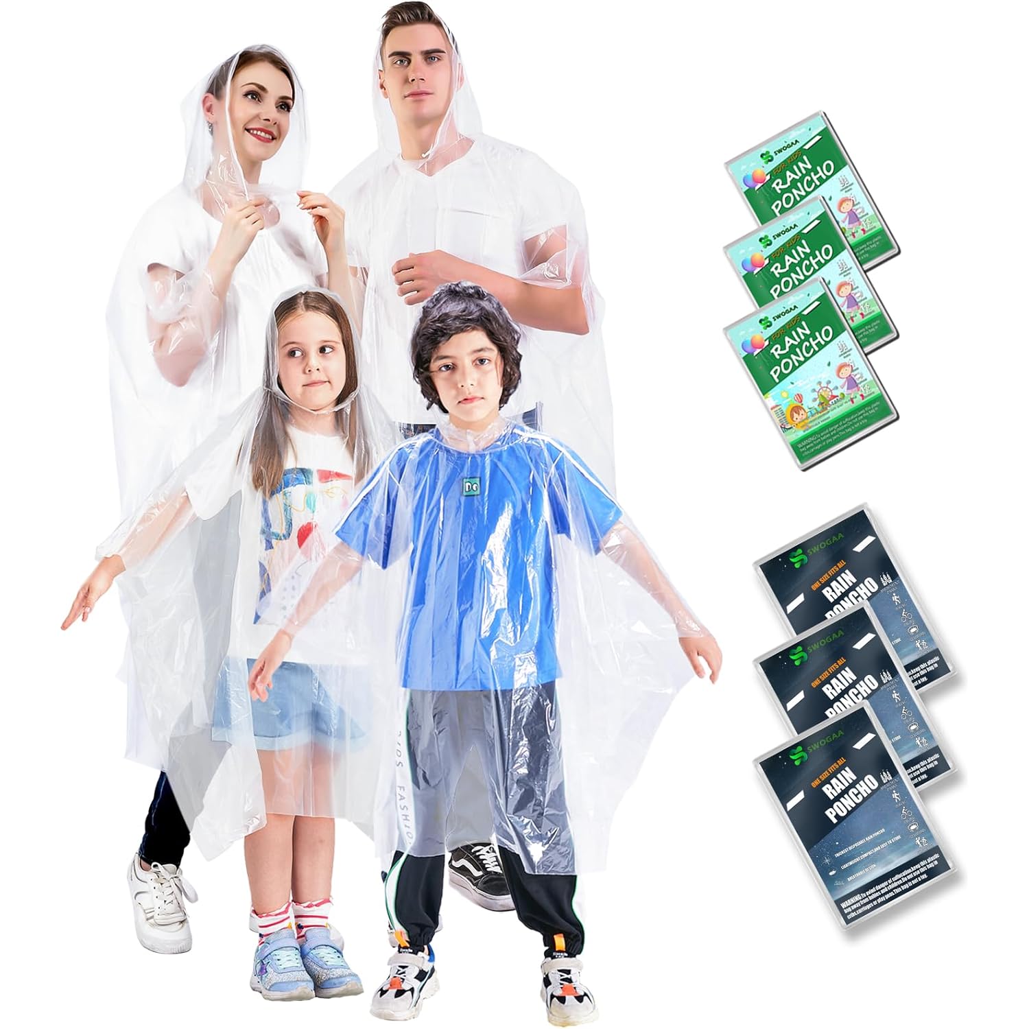Disposable regen Ponchos for Kids 6 Pack/Adults 10
