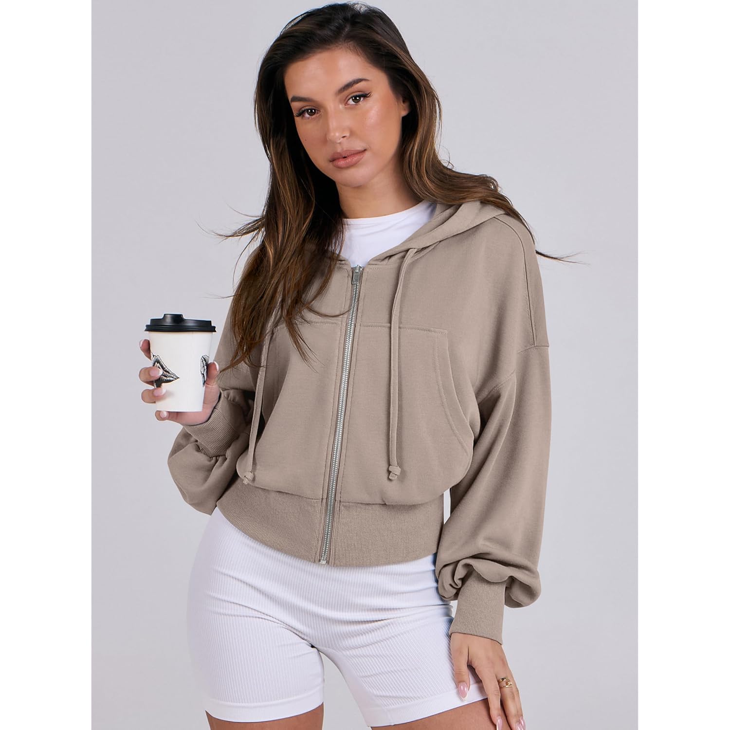 ANRABESS Dames rits hoodie cropped sweatshirt Casual Comfy - Image 9
