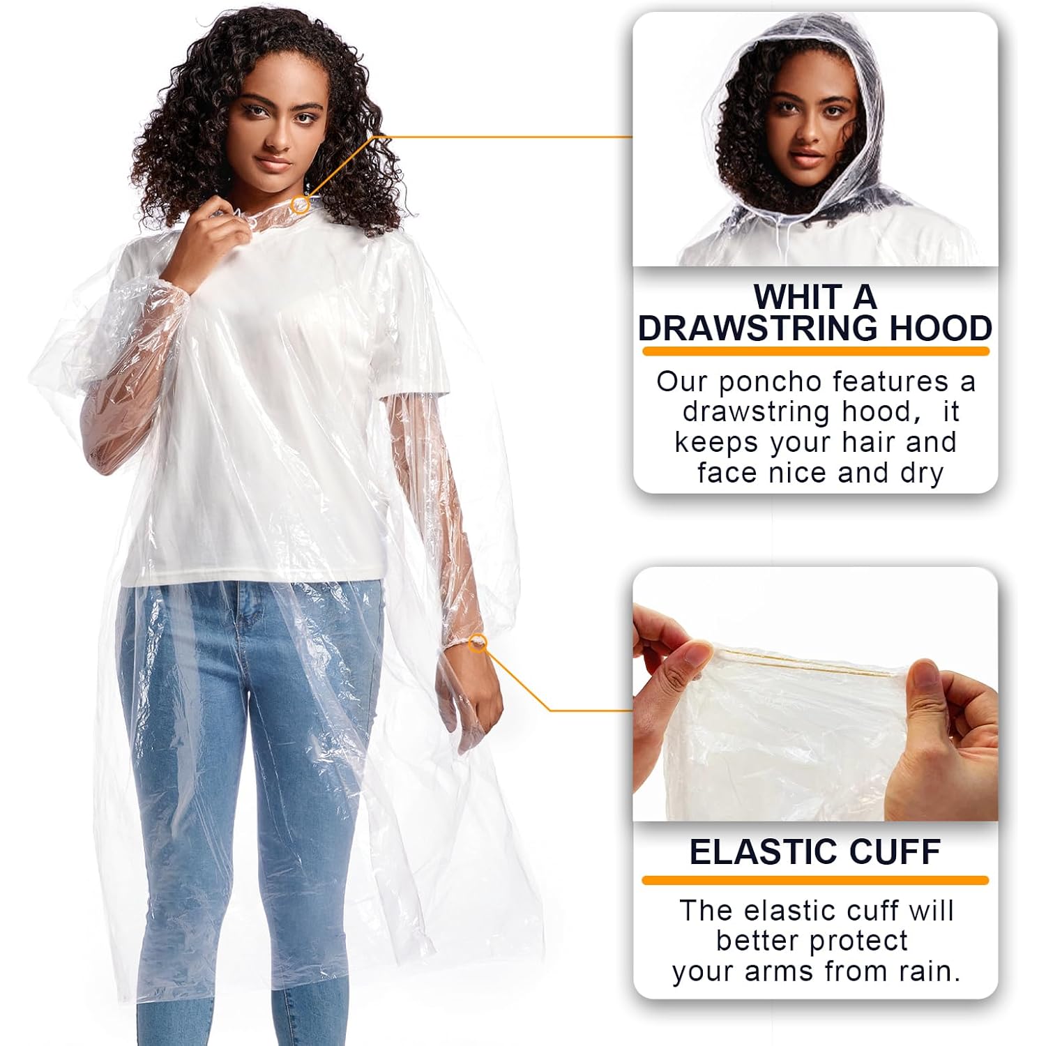 ALBRY Disposable regen Ponchos for Adults with Drawstring - Image 4