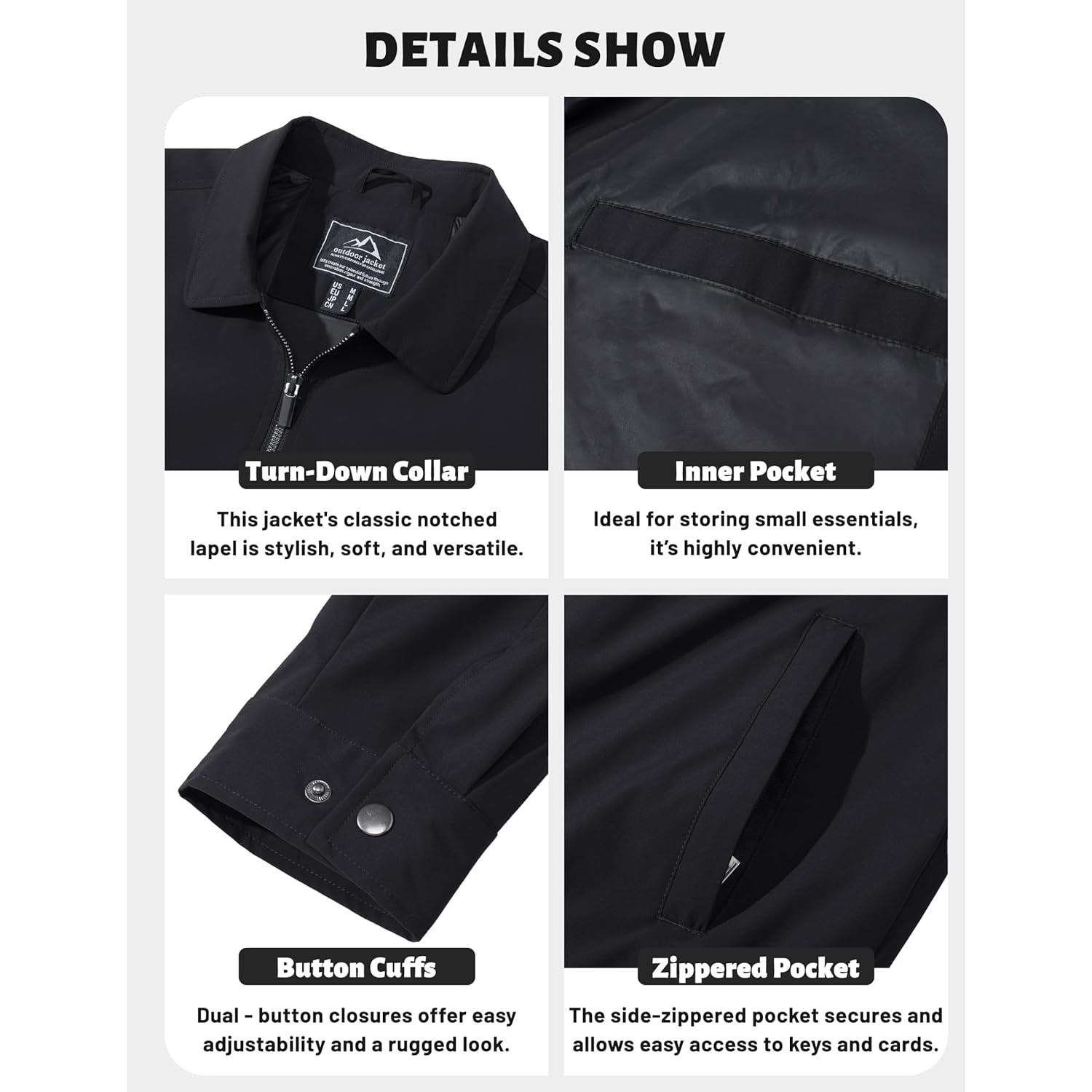 TACVASEN Heren lichtgewicht Windbreaker Full rits Up Laydown - Image 6