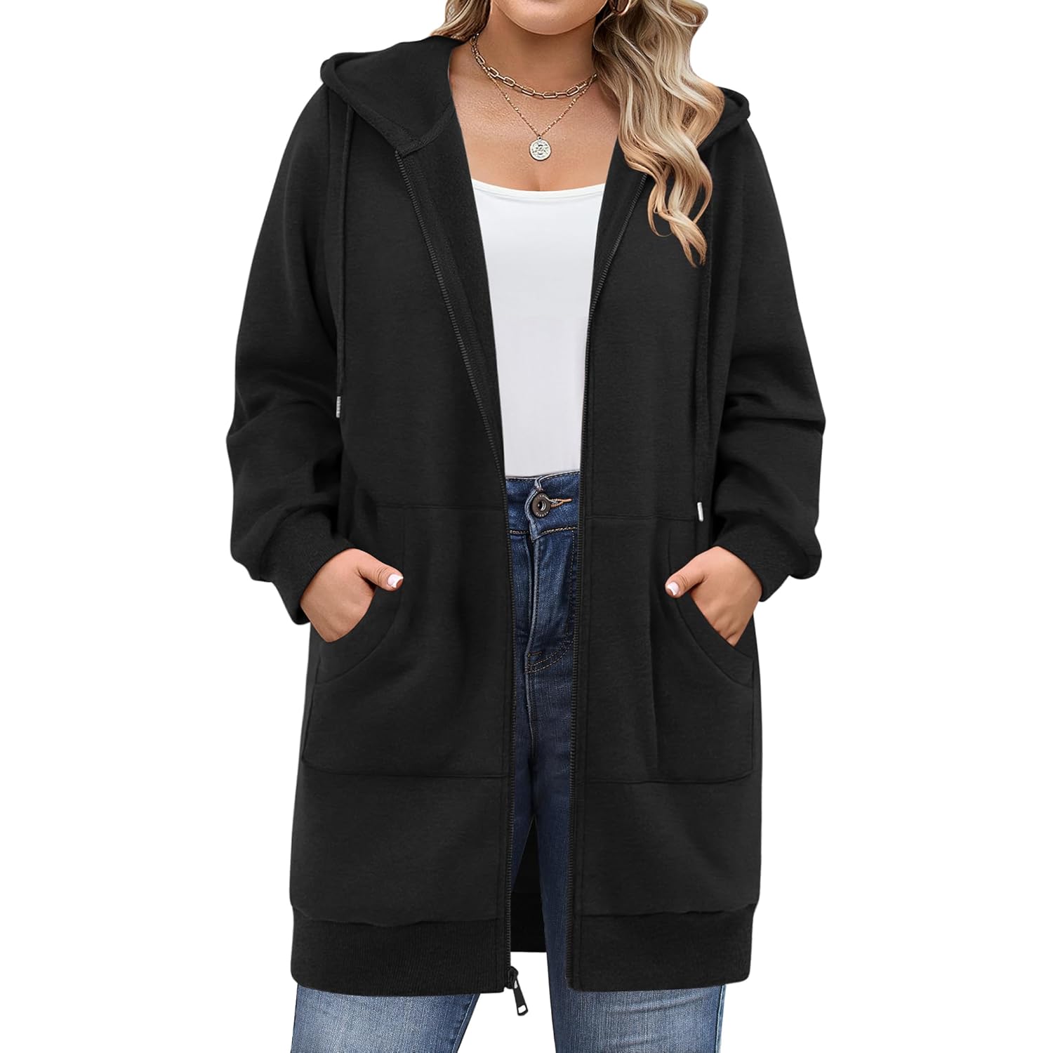IN'VOLAND Dames Plus Size rits hoodie Long Sleeve
