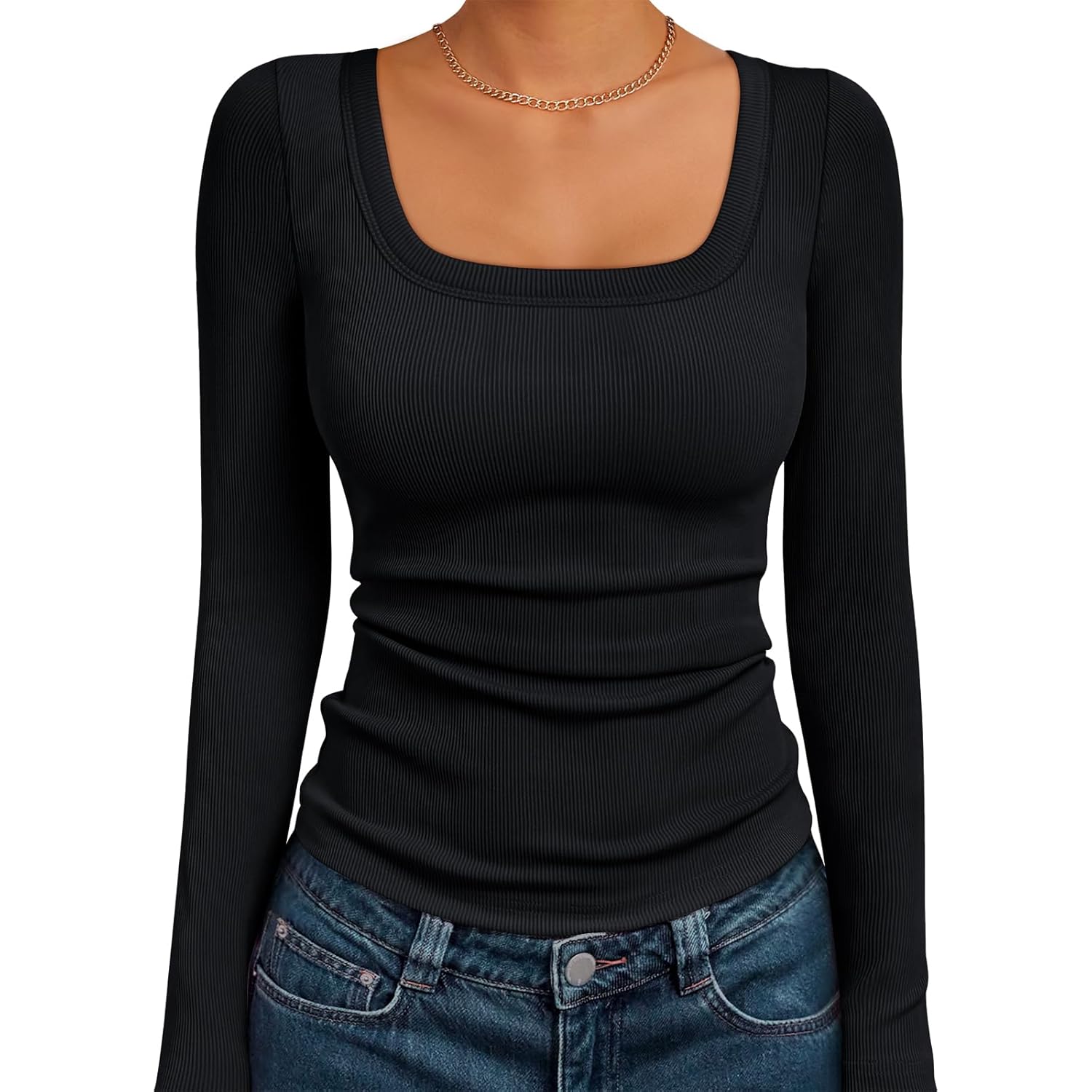 AUTOMET Dames lange mouw shirt Square Neck top
