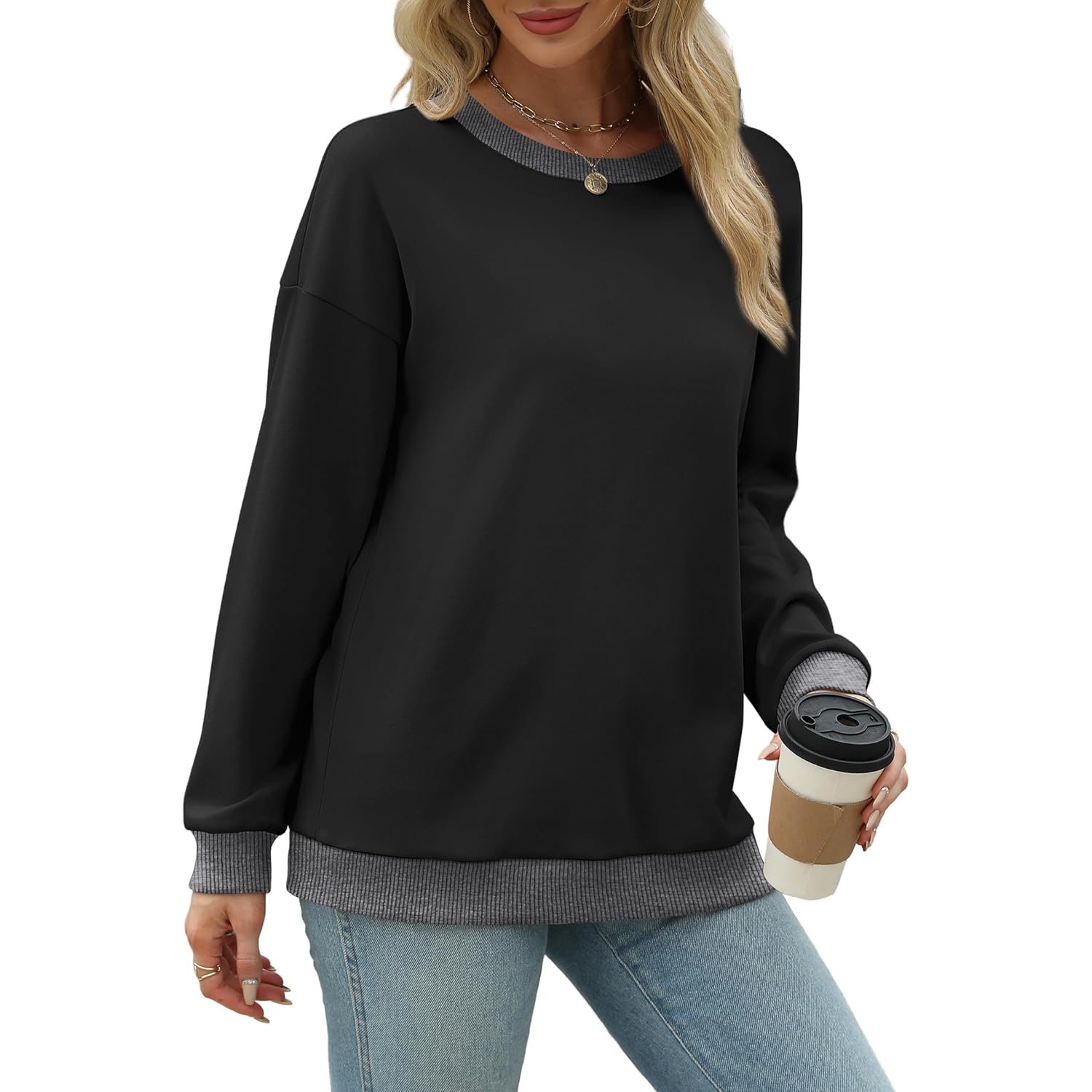 Saloogoe sweatshirt for Dames Crewneck Long Sleeve Loose - Image 3