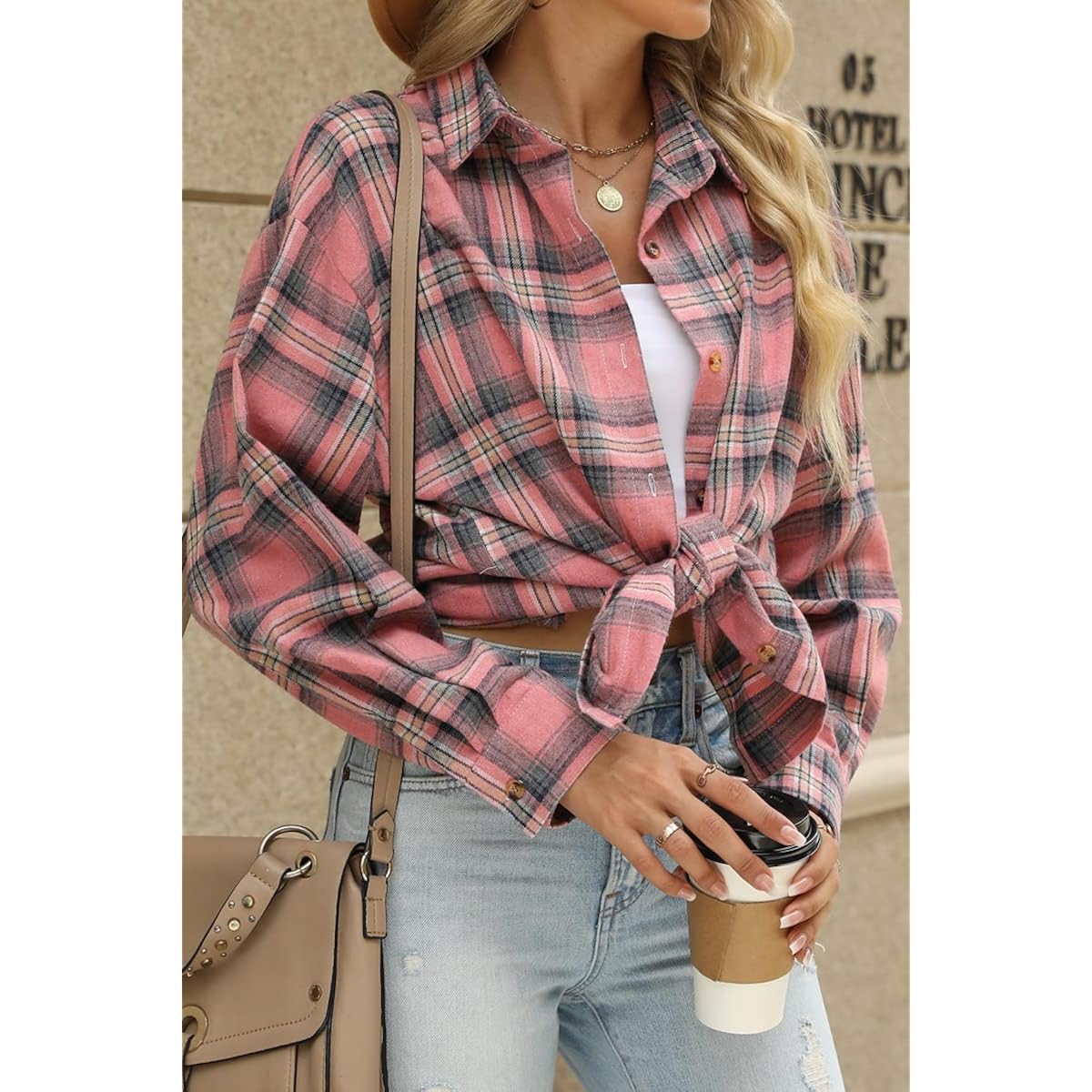 CHYRII Dames doorknoop Flannel shirt lange mouw Plaid - Image 3