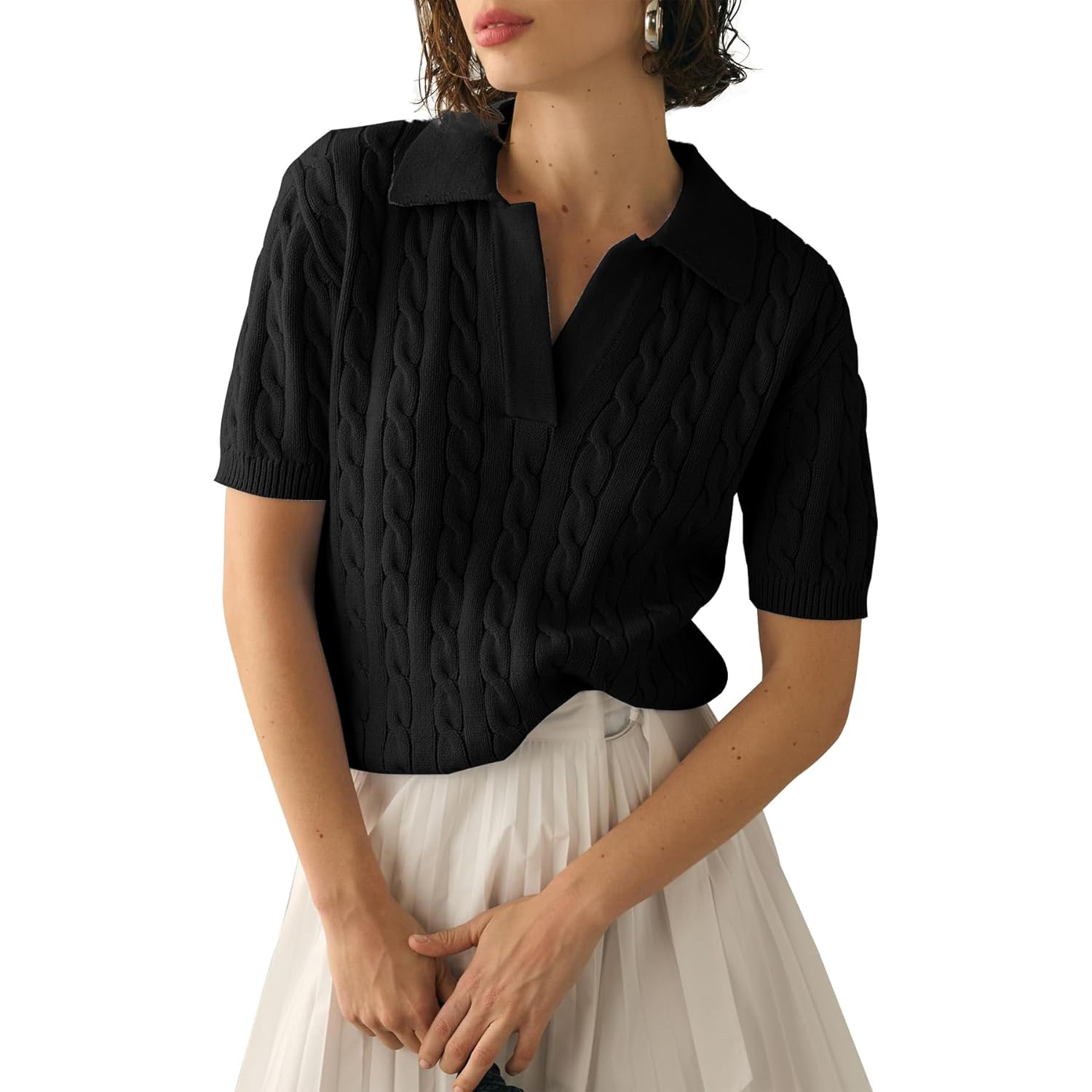 Imily Bela Dames Cable Short Sleeve Sweaters Tops