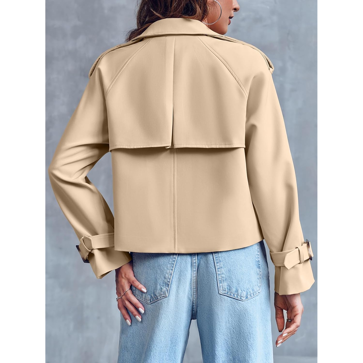 Saodimallsu Dames Crop Double Breasted trenchcoat mantel Raglan - Image 5