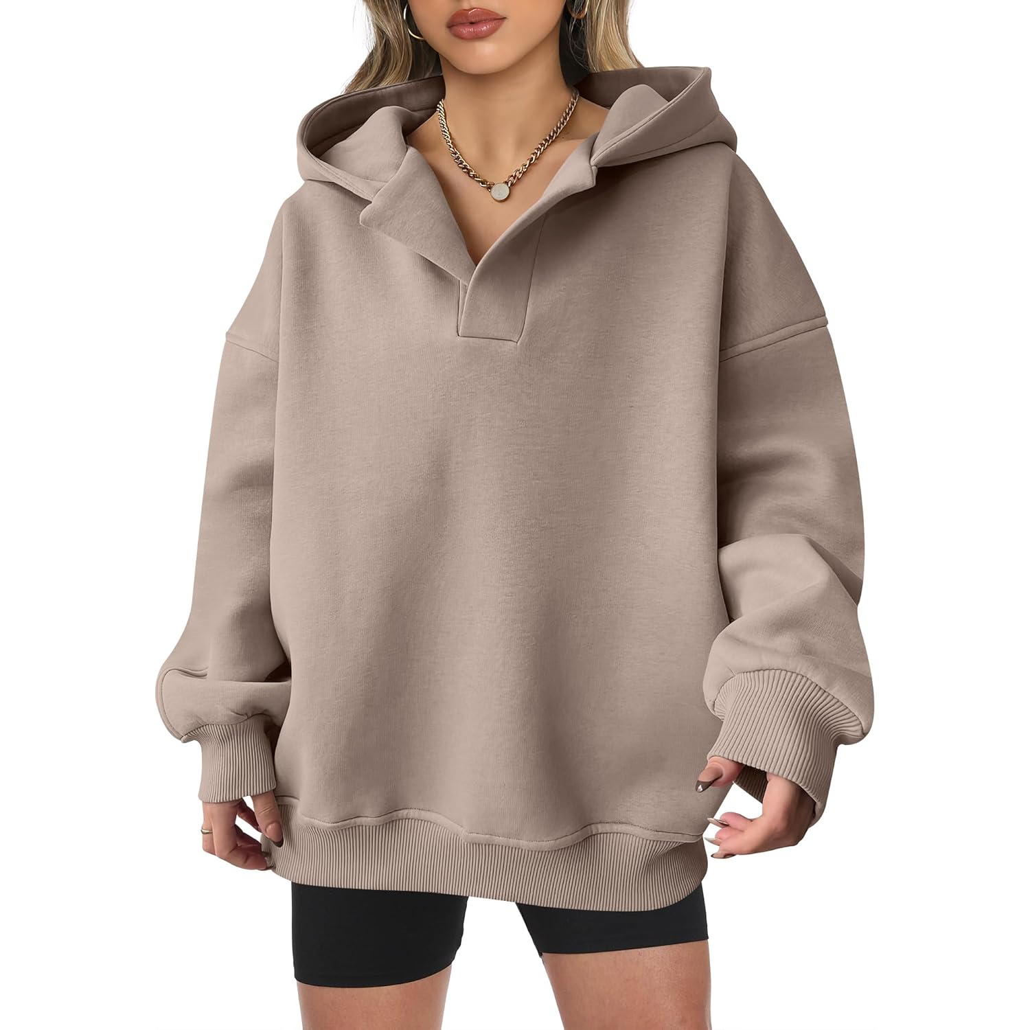 ANRABESS Dames oversized hoodie V Neck sweatshirt fleece