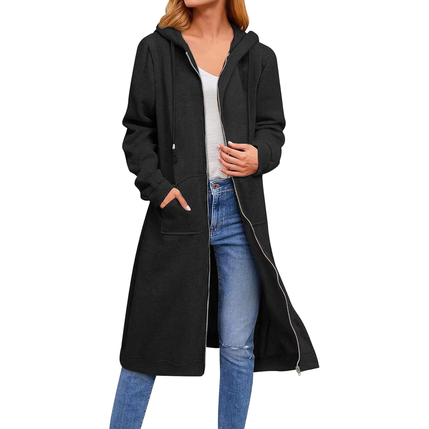 Zeagoo Dames rits hoodie oversized fleece Long Tunic - Image 2