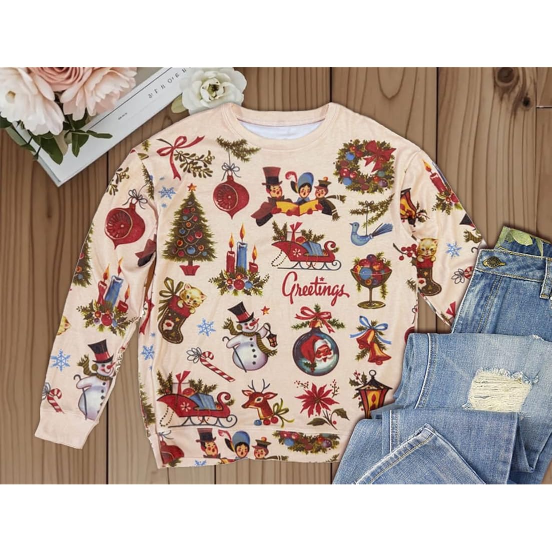 GREFLYING Christmas Movies Watching Shirt sweatshirt Xmas Dames - Image 2