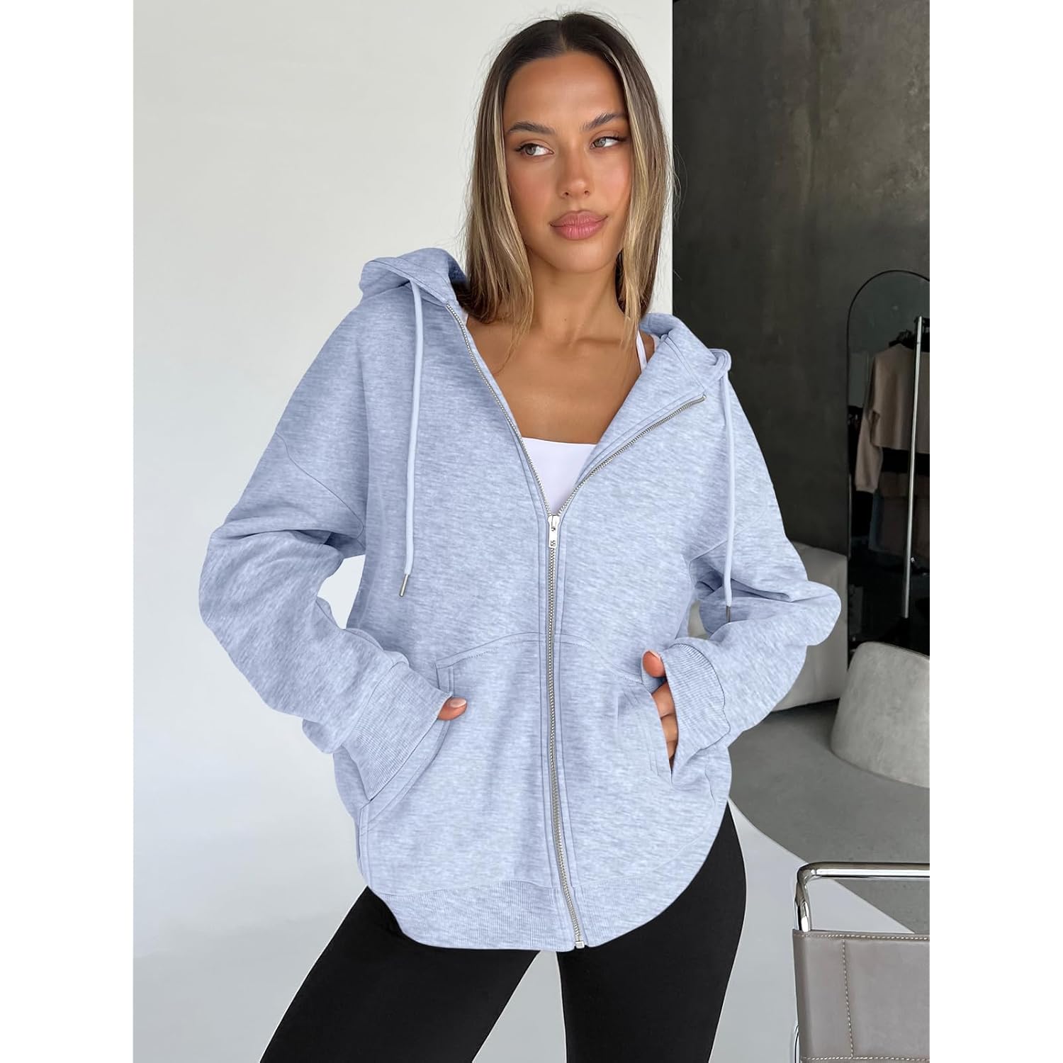 Trendy Queen Dames rits hoodie oversized sweatshirt Fall - Image 3