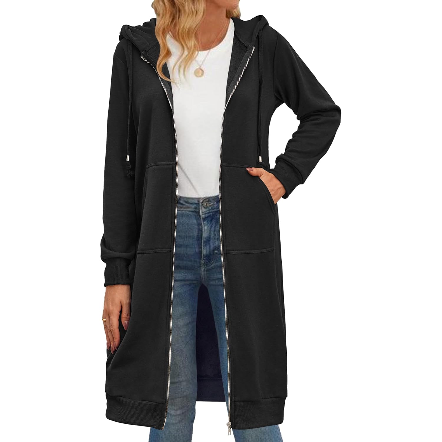 Zeagoo Dames rits hoodie oversized fleece Long Tunic