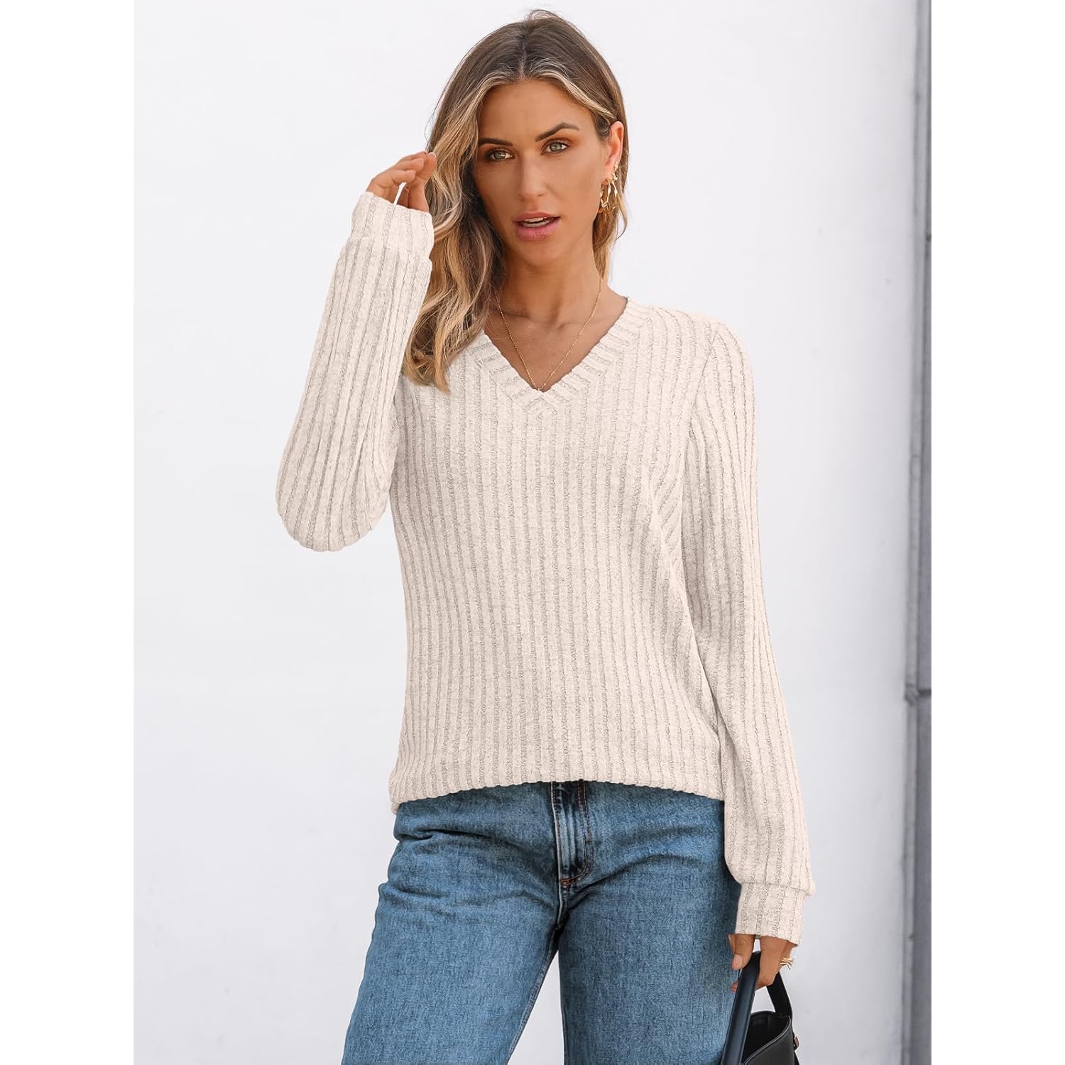 AUTOMET Dames V Neck lange mouw shirt Fall - Image 2