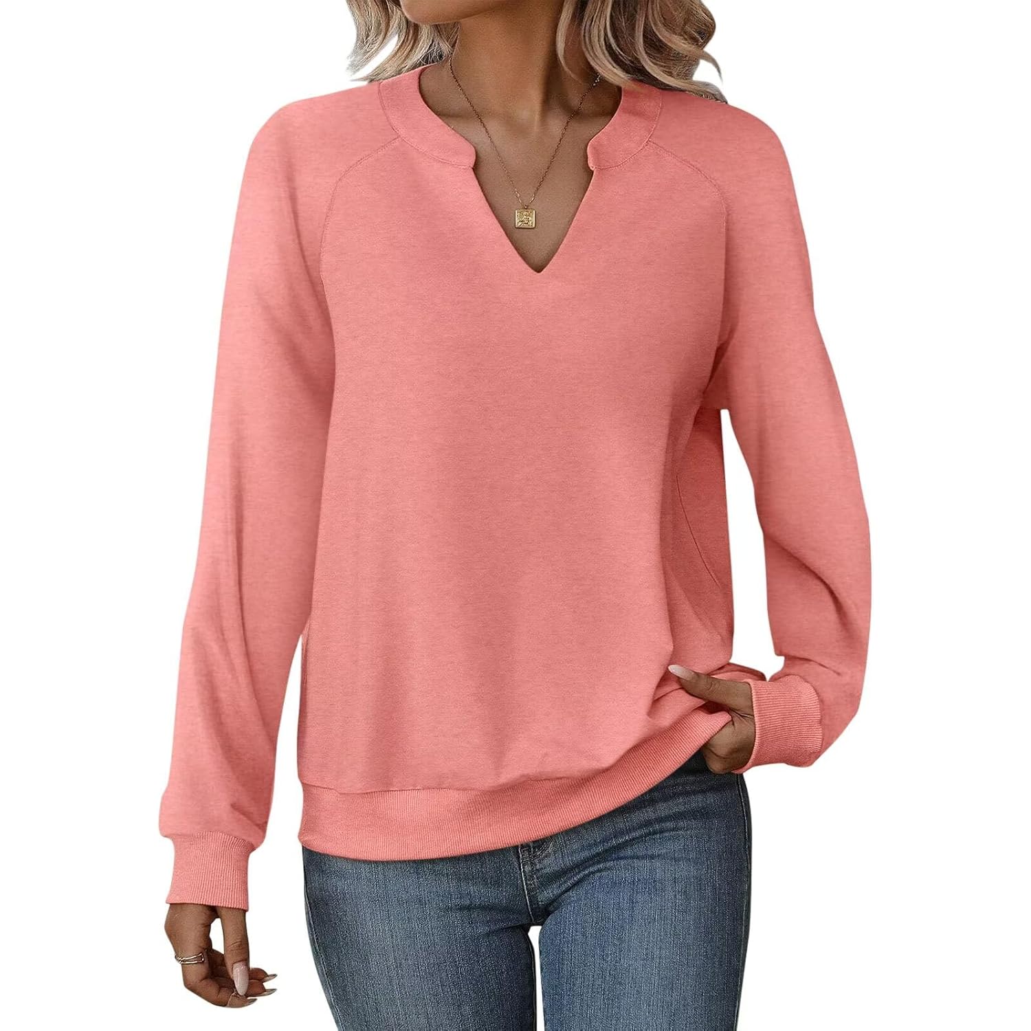 EADINVE Dames Casual Long Sleeve V Neck sweatshirt