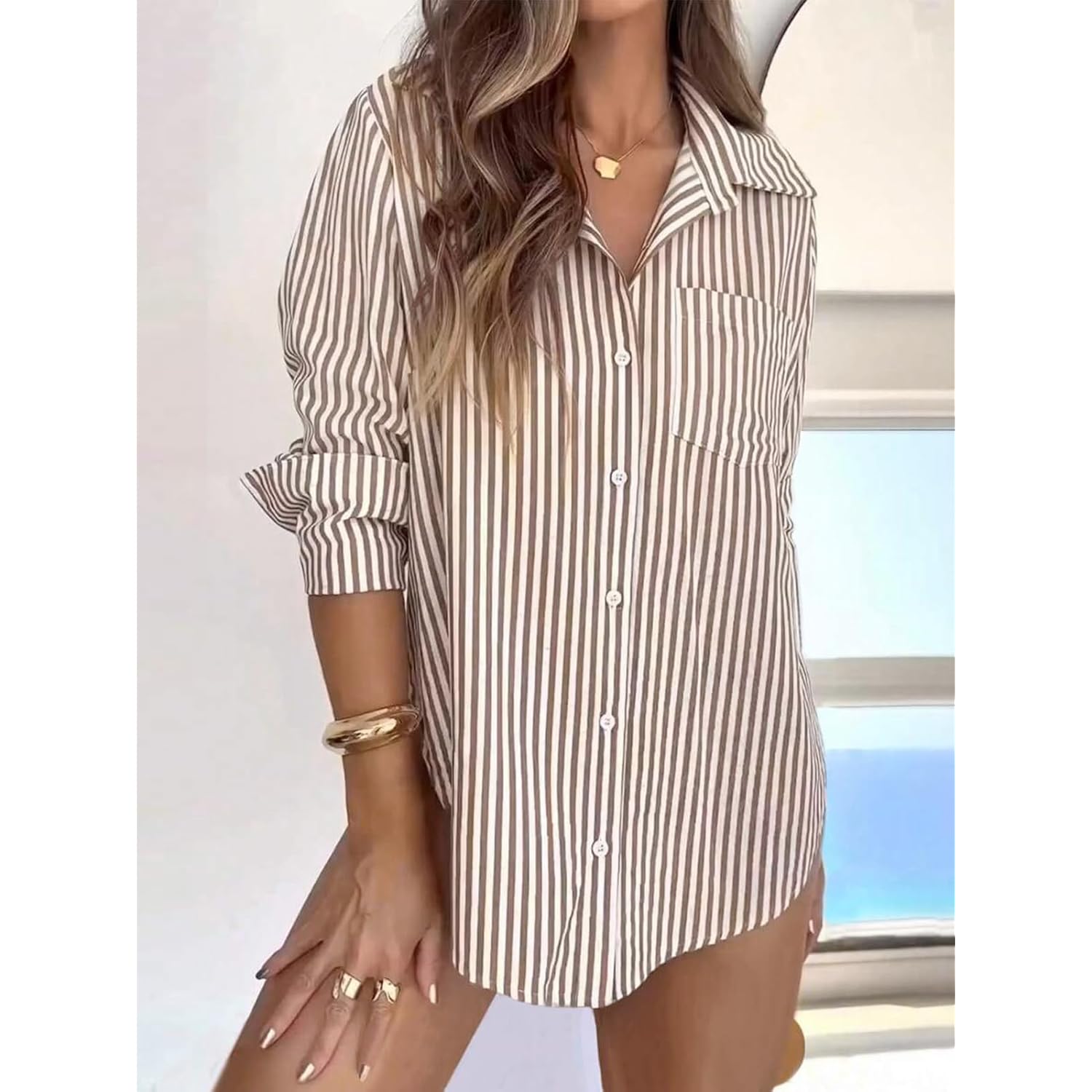 Siliteelon gestreept doorknoop shirt for Dames Dress shirt - Image 2