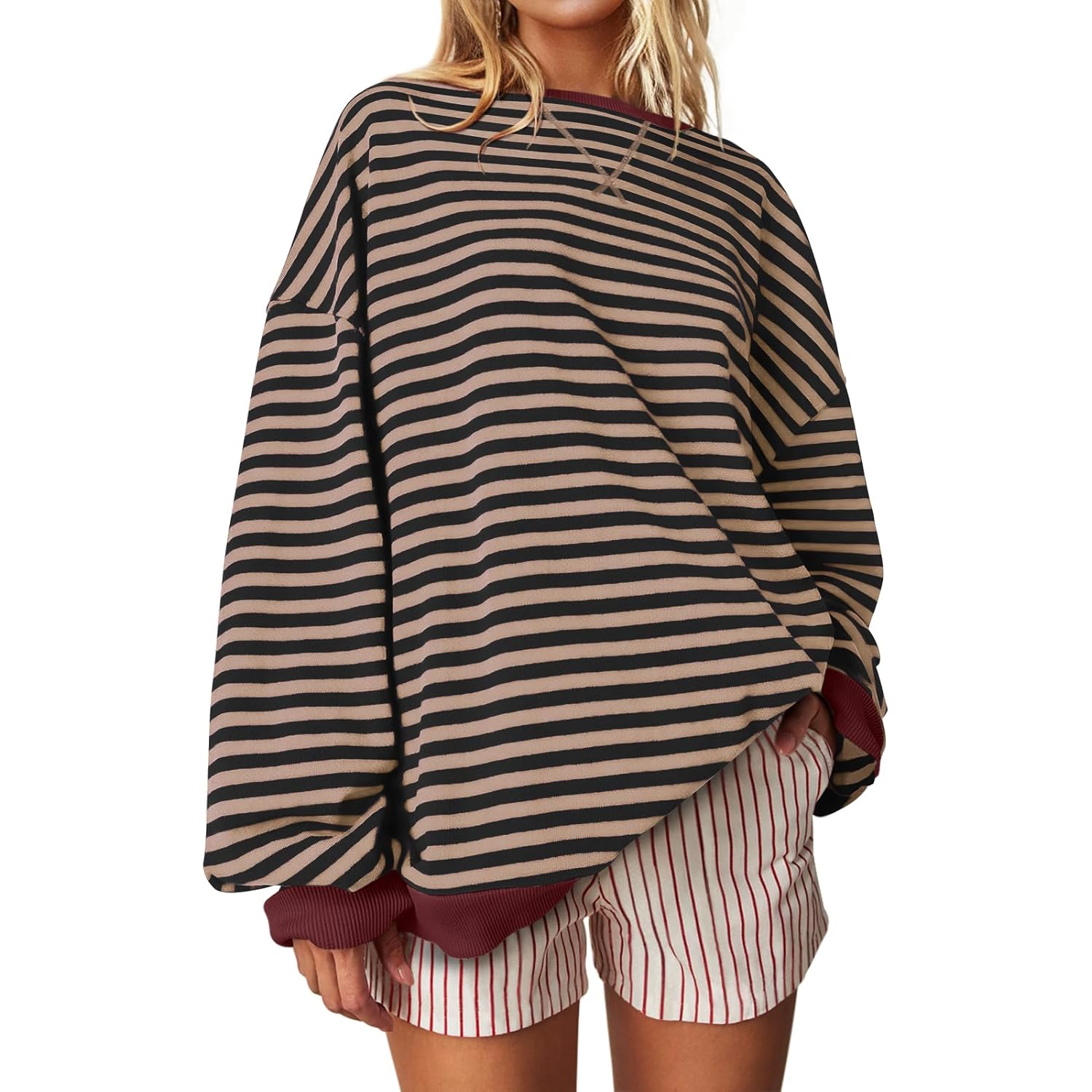 UEU Dames oversized Striped Crewneck sweatshirt Long Sleeve