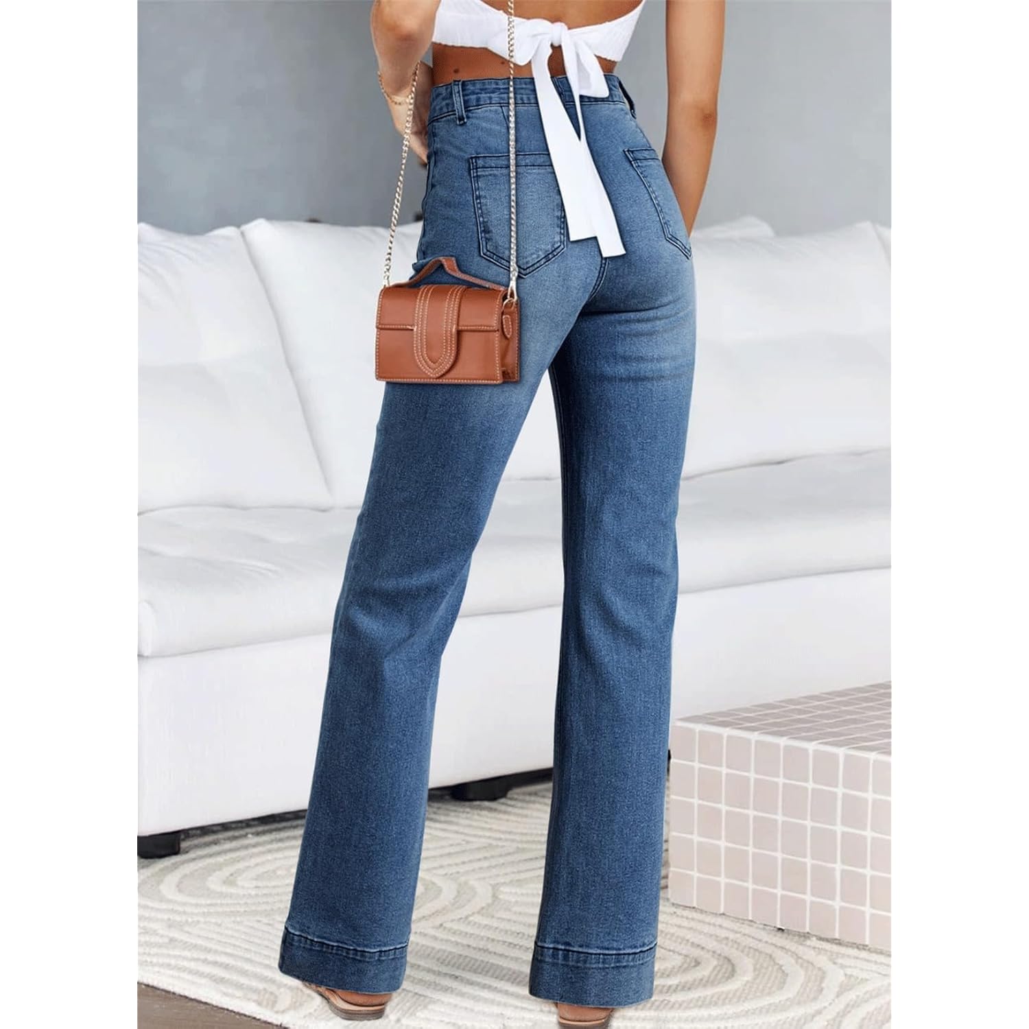 Astylish Dames wide leg jeans high-waist Stretchy straight - Image 2
