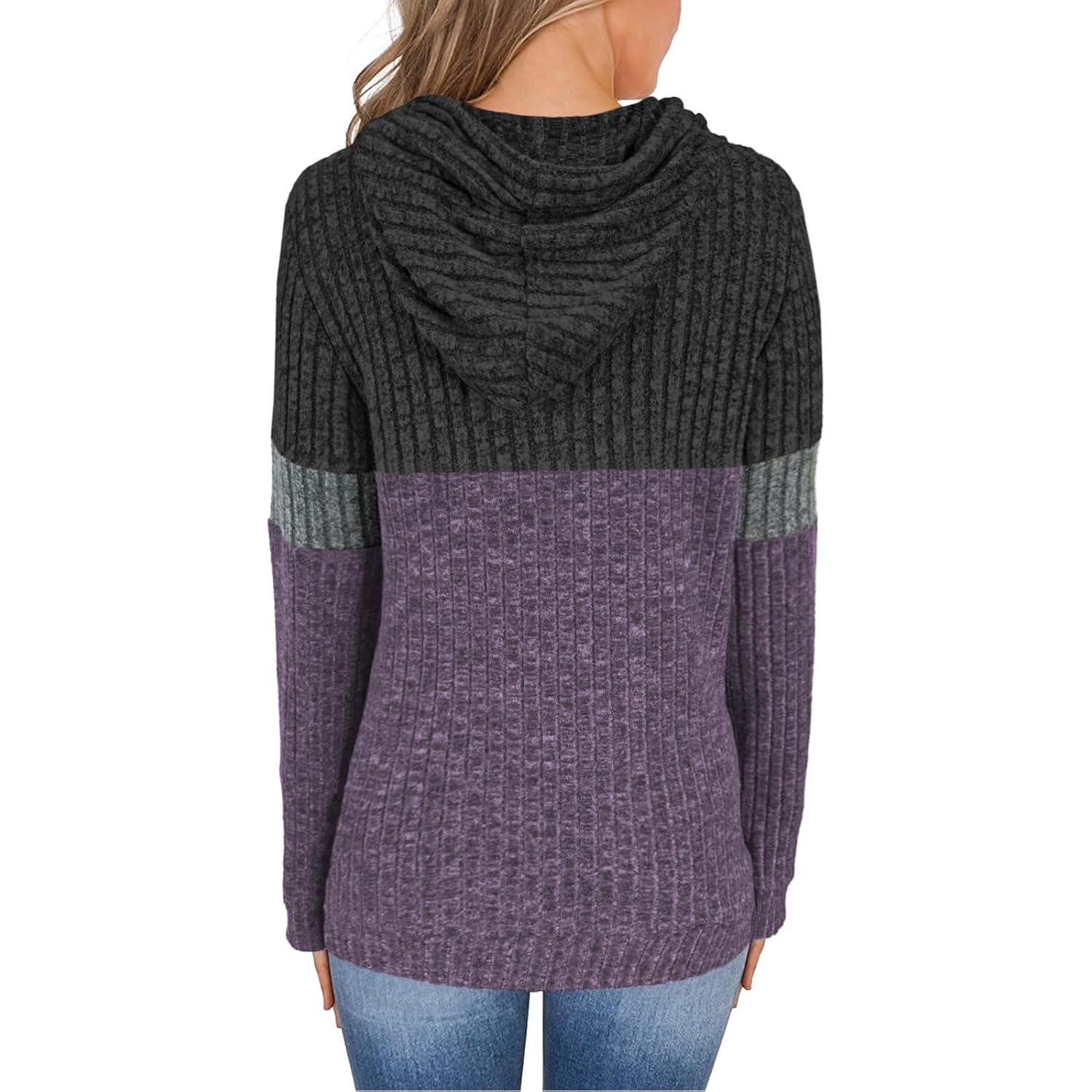MixShe Dames’s Color Block Knit hoodie – Casual - Image 3