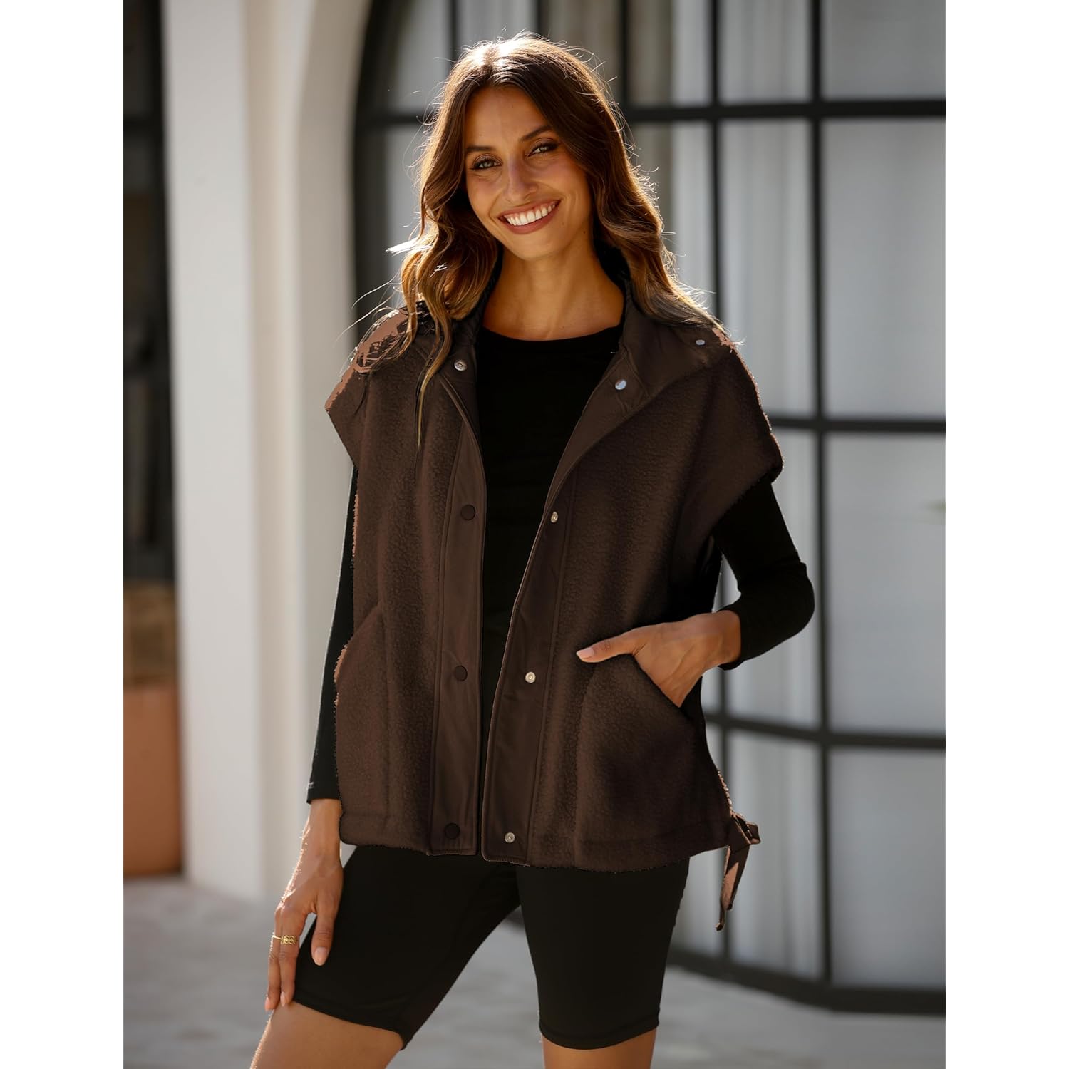 OPCAKM Dames Fuzzy fleece bodywarmer oversized Sleeveless Sherpa - Image 2