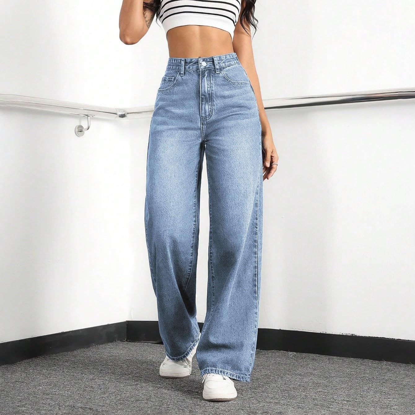 Straight Leg jeans for Dames,high-waist wide leg Loose - Image 4
