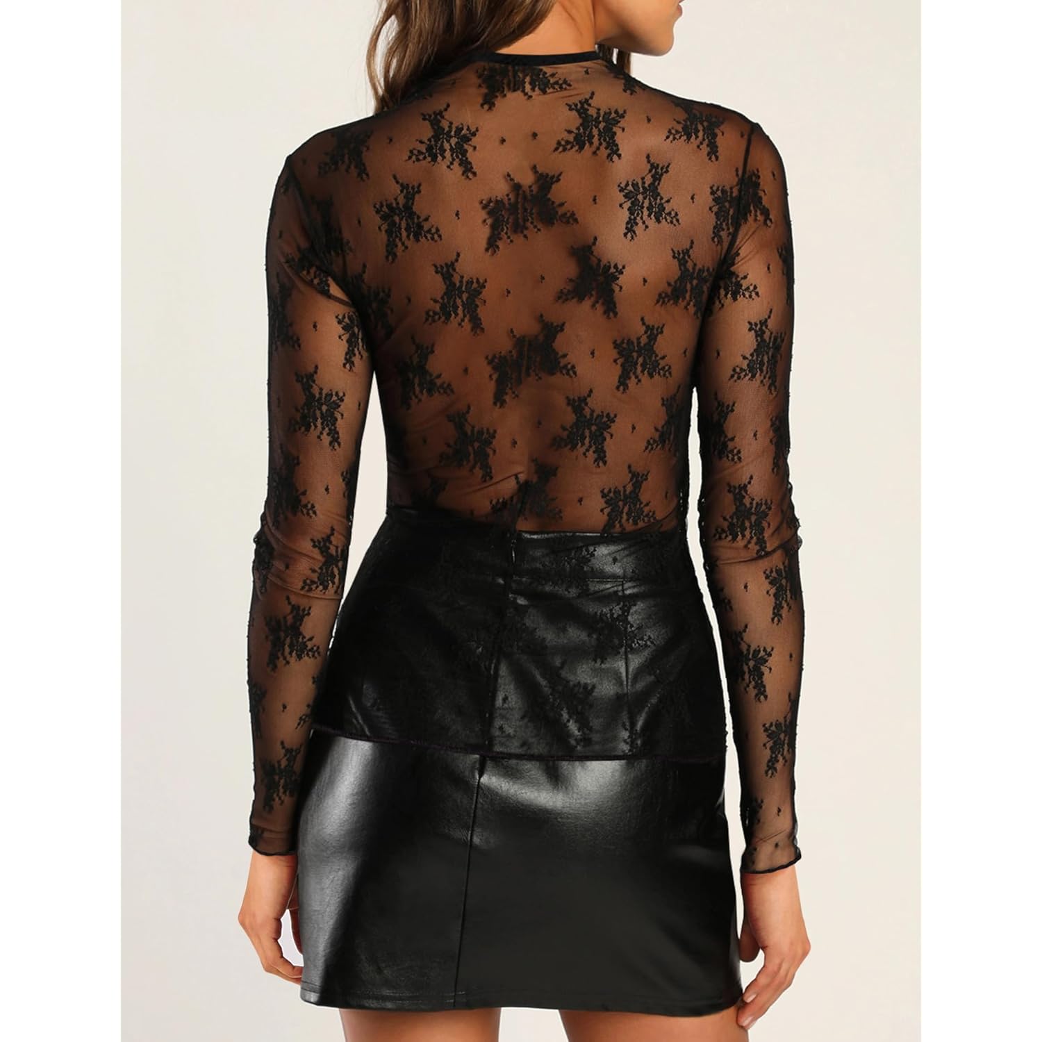 AKEWEI Dames Mesh lange mouw top ronde hals - Image 2