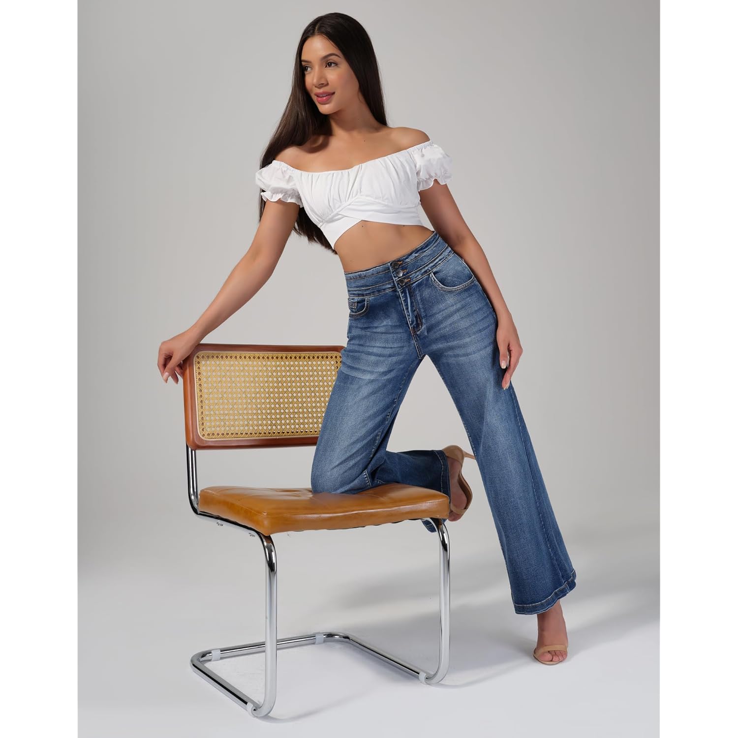 Roswear Dames wide leg jeans Casual high-waist stretch - Image 8