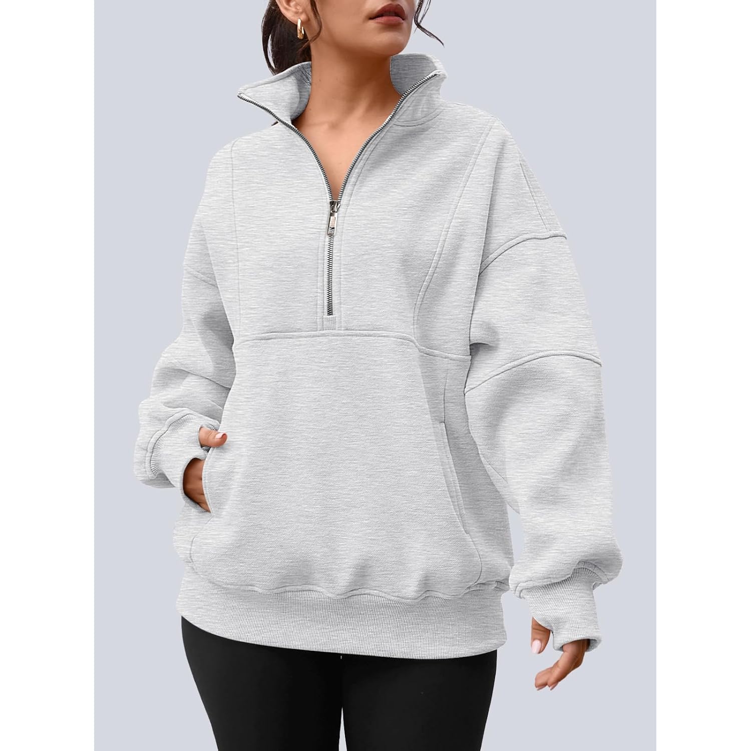 AUTOMET Dames Quarter Zip oversized sweatshirt Teen fleece - Image 4