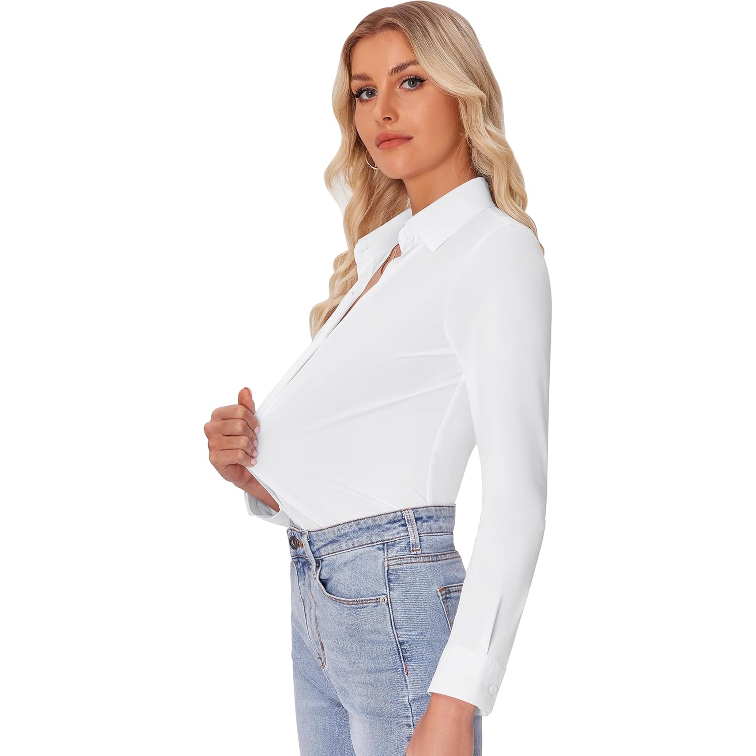 Siliteelon doorknoop shirt for Dames slim fit lange - Image 3