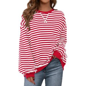 PRETTYGARDEN Dames Striped oversized sweatshirt Color Block Crew