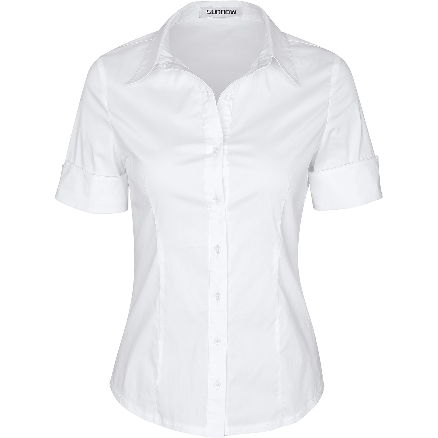 SUNNOW Dames doorknoop shirt Tailored korte mouw shirt