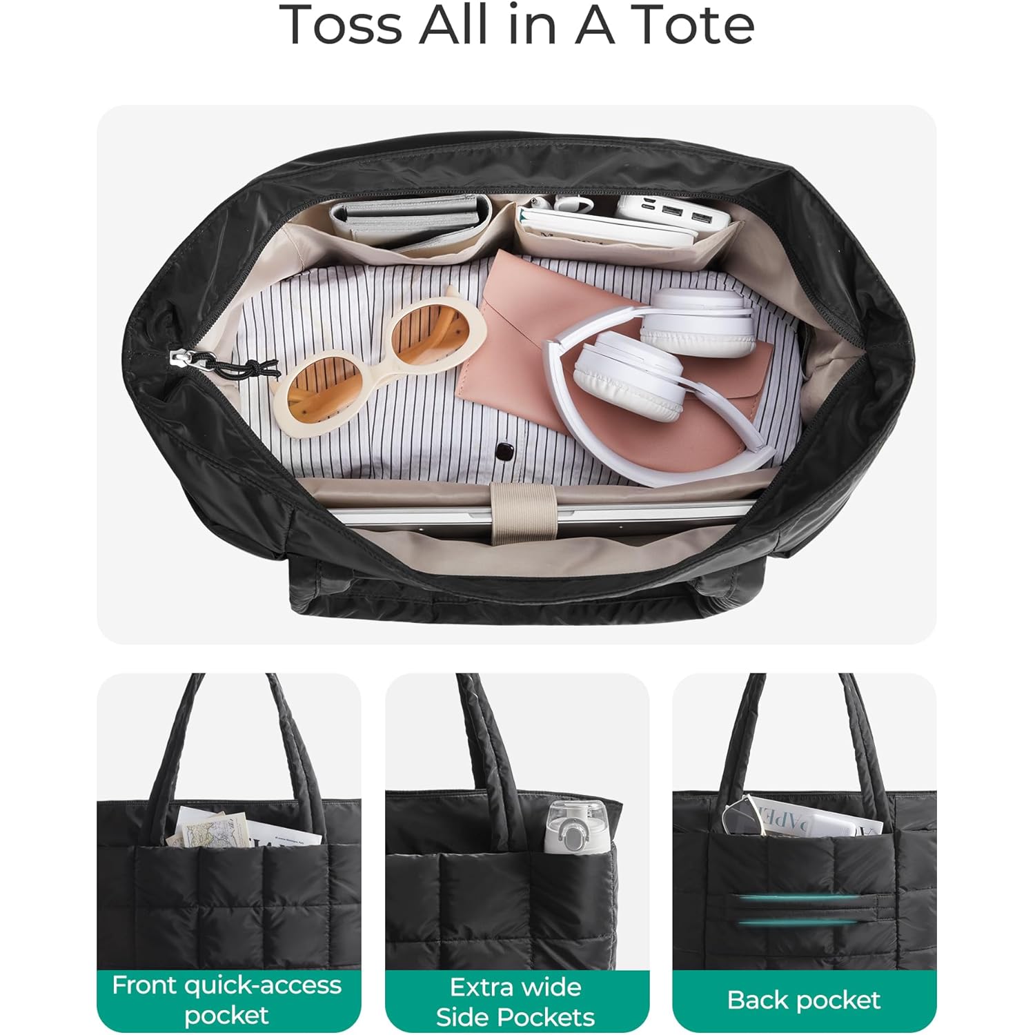 BAGSMART Expandable tote Bag for Dames, Puffer Work - Image 3