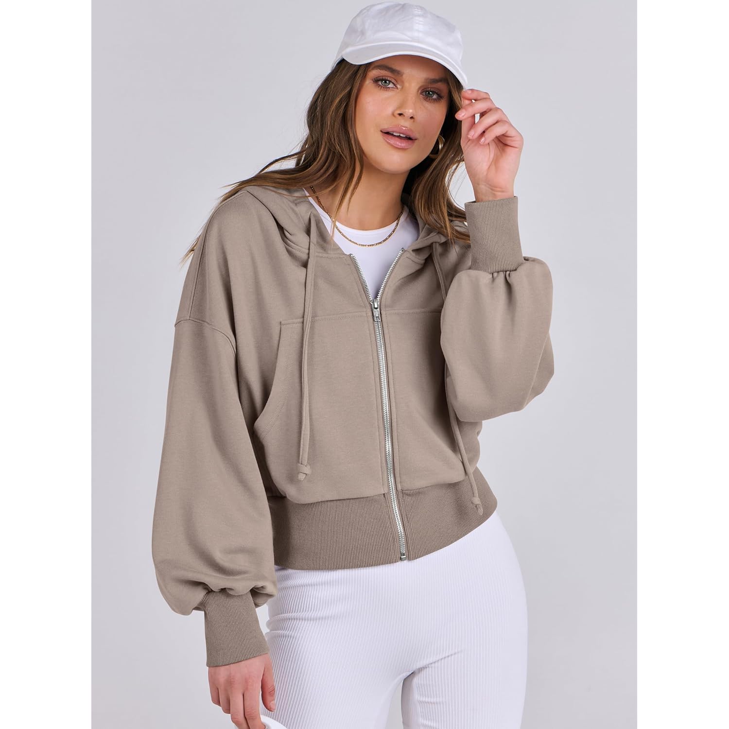 ANRABESS Dames rits hoodie cropped sweatshirt Casual Comfy - Image 3