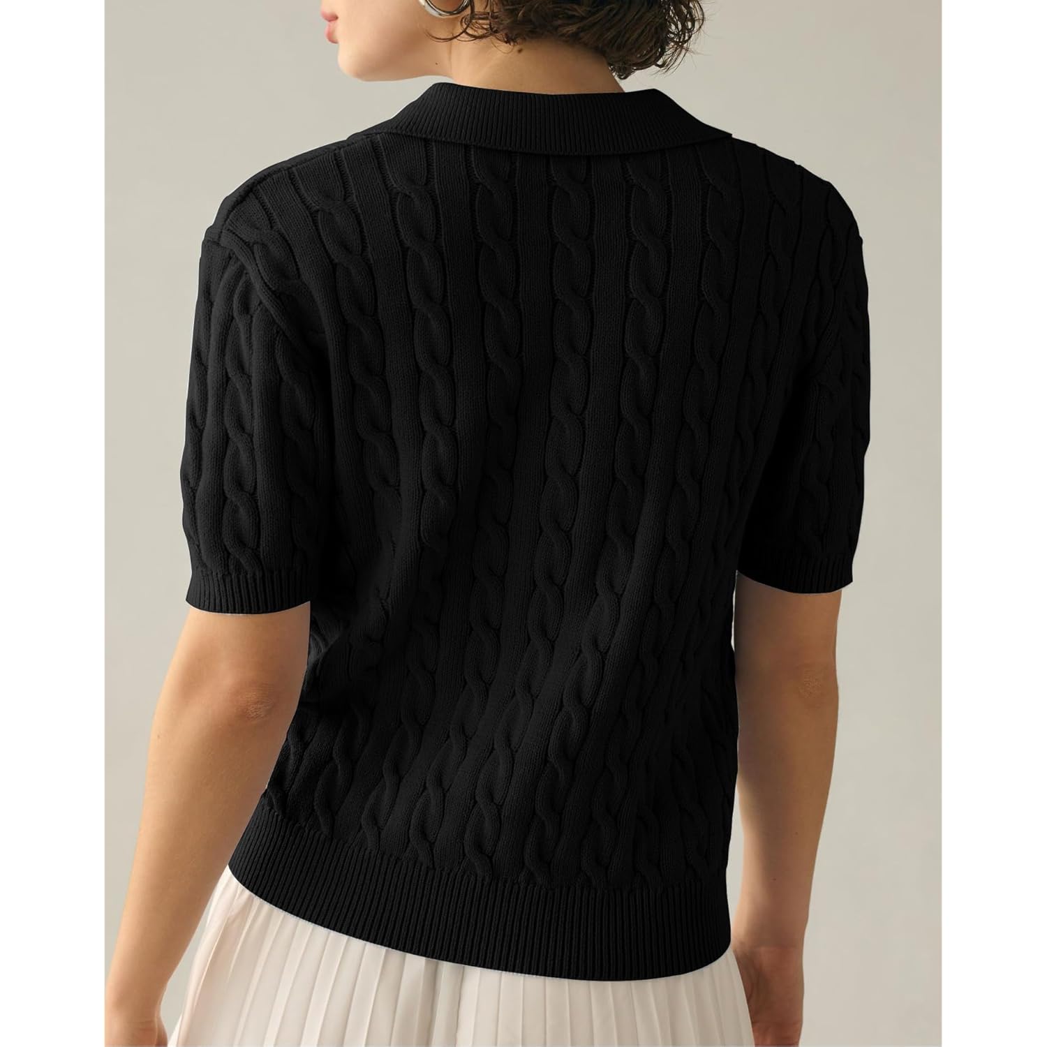 Imily Bela Dames Cable Short Sleeve Sweaters Tops - Image 3