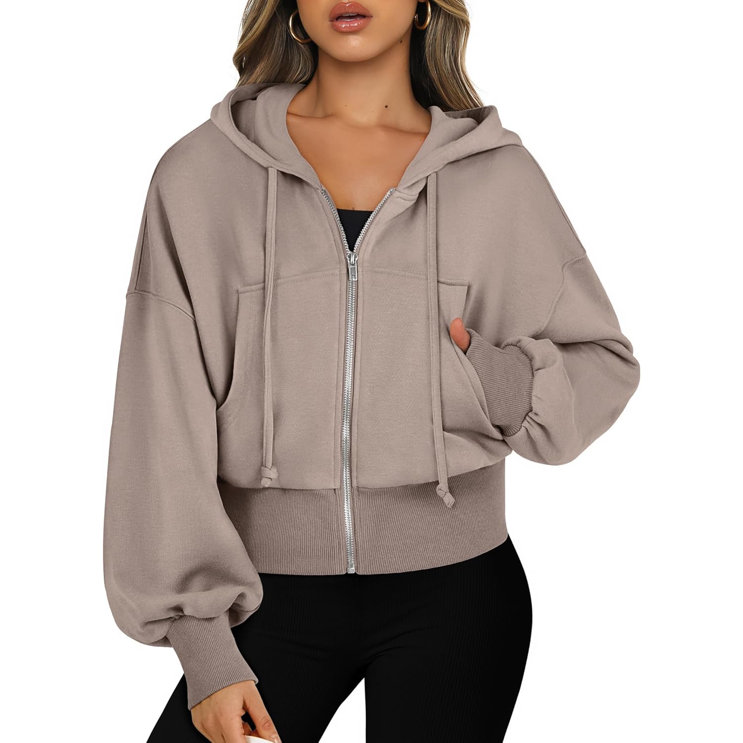 ANRABESS Dames rits hoodie cropped sweatshirt Casual Comfy