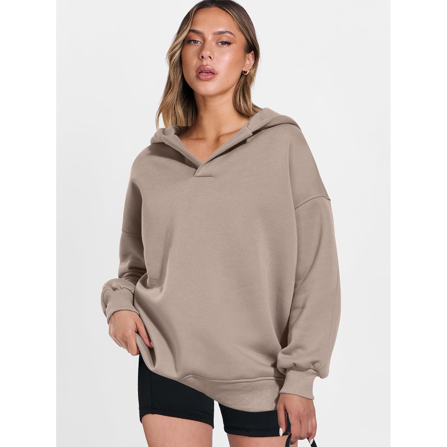 ANRABESS Dames oversized hoodie V Neck sweatshirt fleece - Image 8