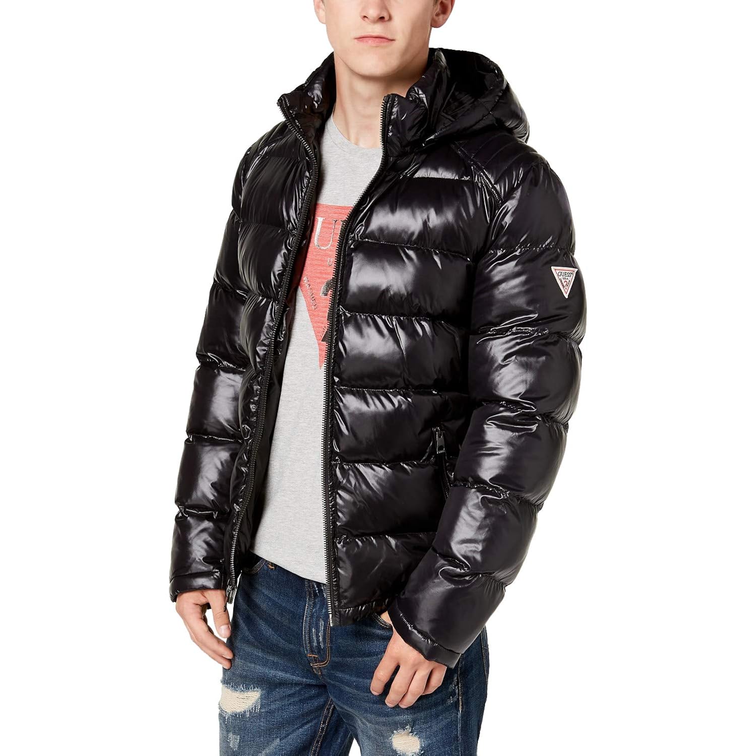 GUESS Heren Mid-weight puffer jas With Removable capuchon