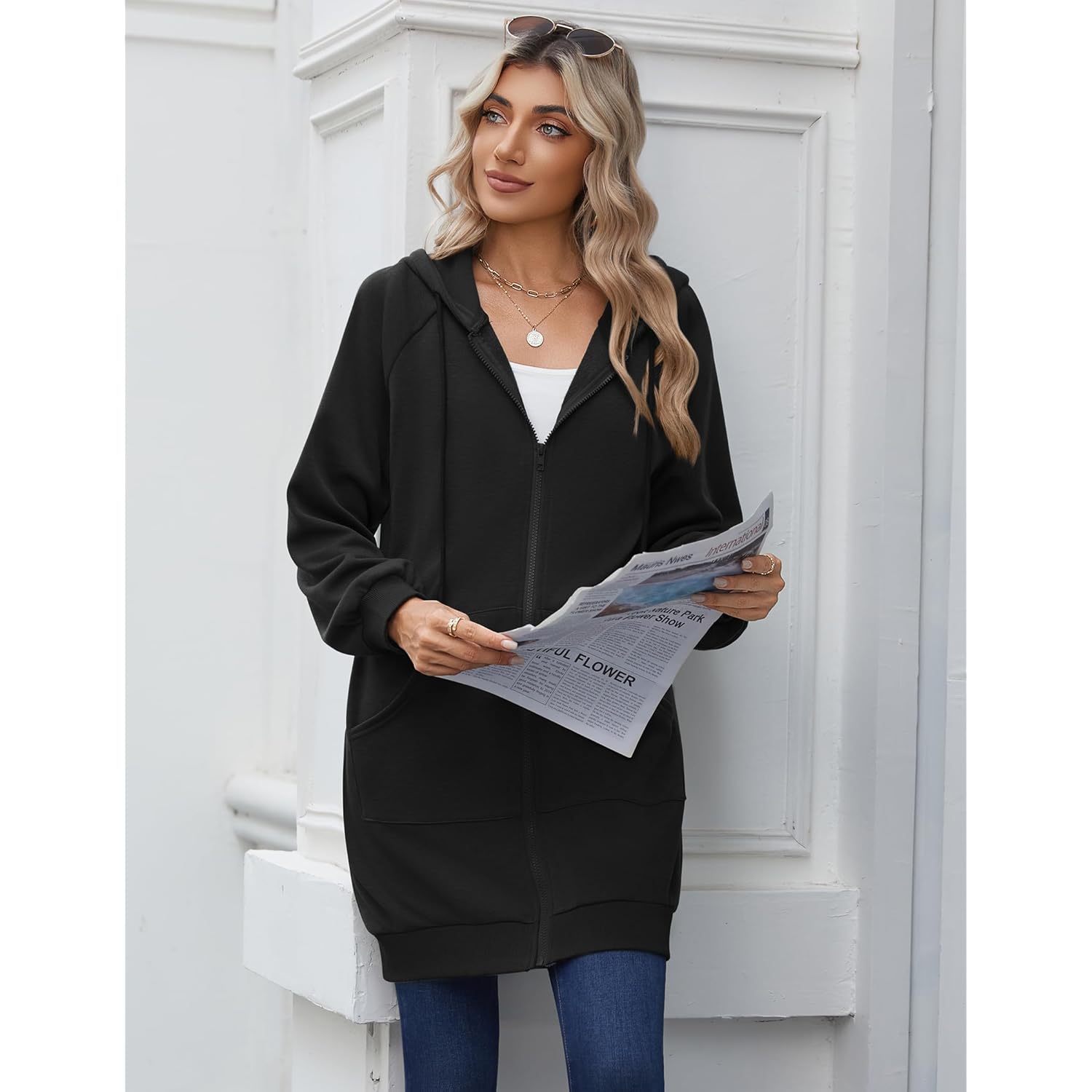 Zeagoo Dames rits hoodie Long Sleeve Long Tunic - Image 5