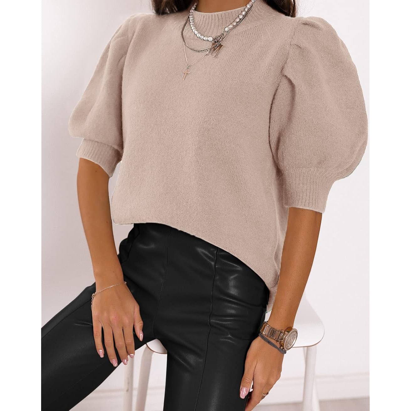 Dames Puff korte mouw Sweater top 2025 Summer - Image 3