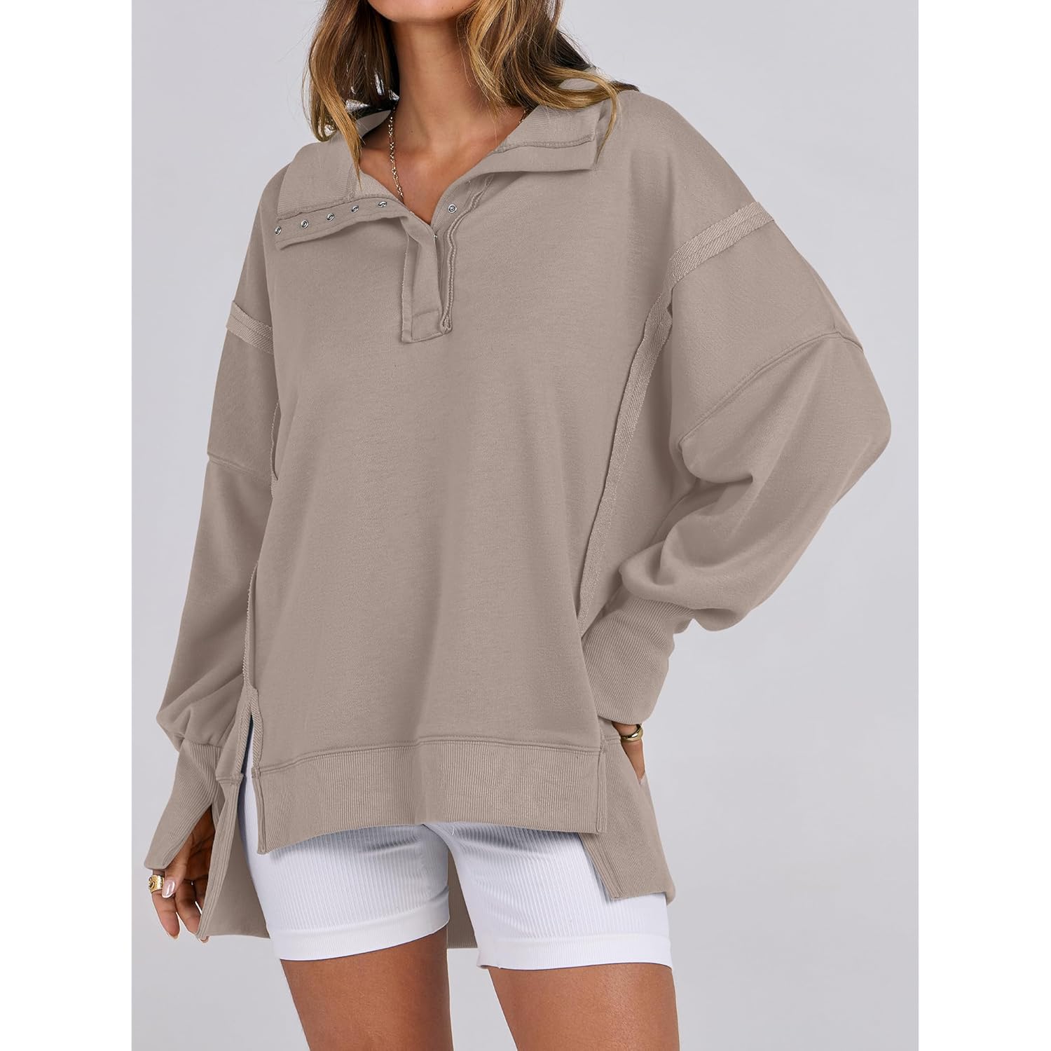 ANRABESS Dames sweatshirt oversized Casual Loose Button Up - Image 2