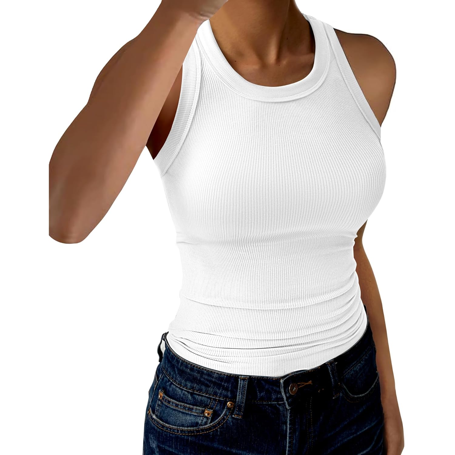 Dames tanktop High Neck mouwloos geribd Tank Casual