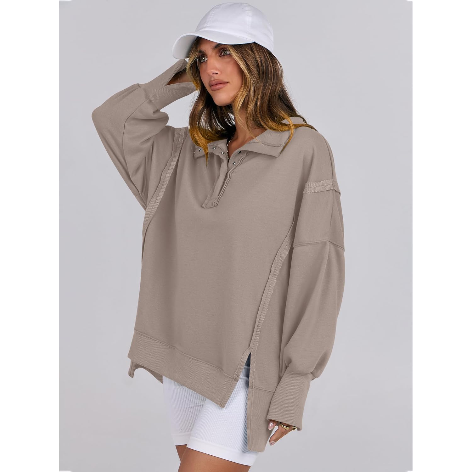ANRABESS Dames sweatshirt oversized Casual Loose Button Up - Image 4