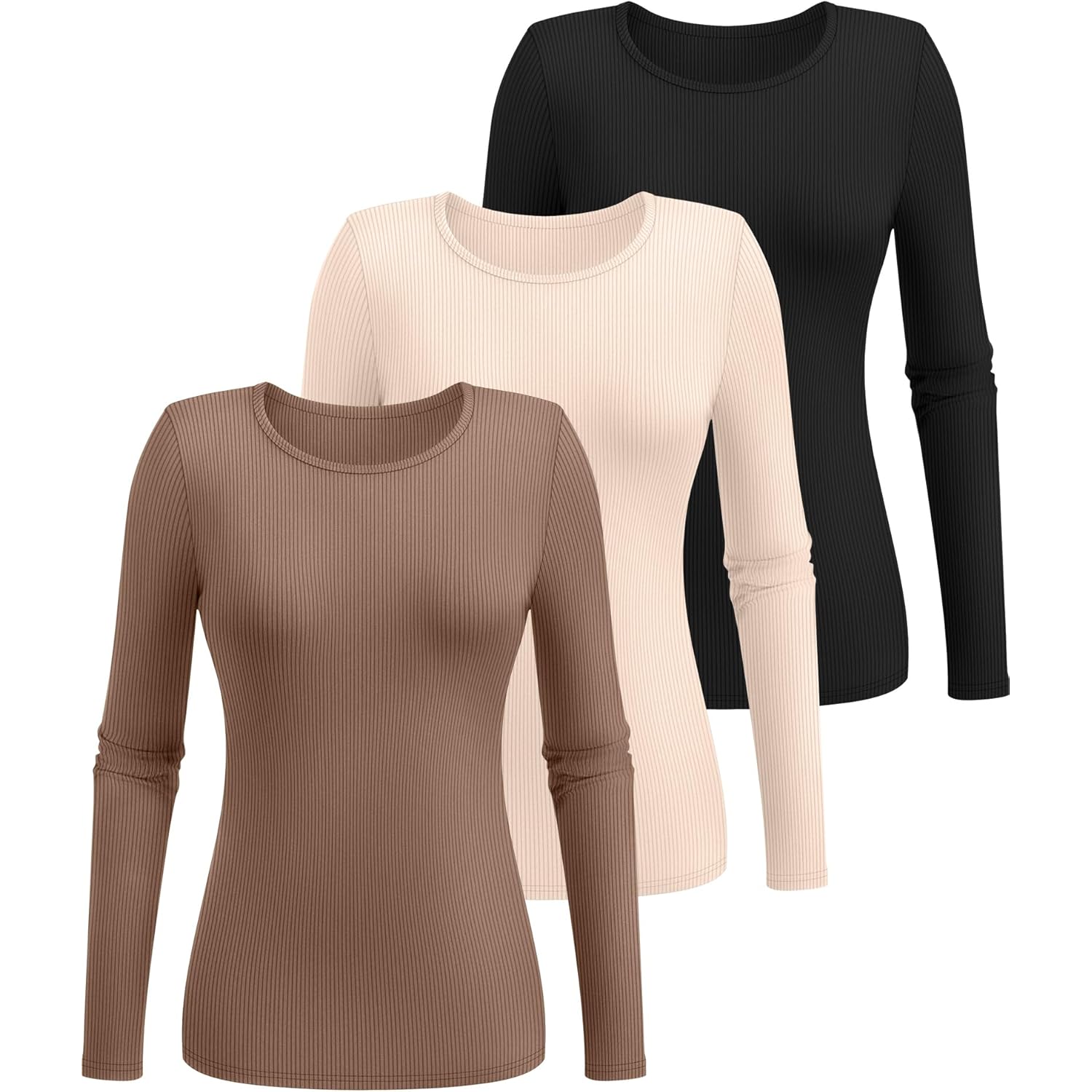 Ficerd 3 Pack Dames geribd lange mouw top, - Image 2