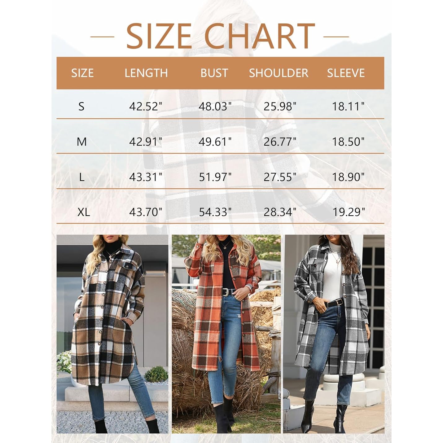 SKIKYAN Dames Fall Flannel Plaid Shacket Jacket oversized - Image 5