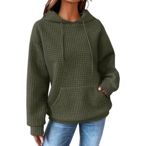 SHEWIN Dames hoodie Casual Long Sleeve trekkoord Waffle