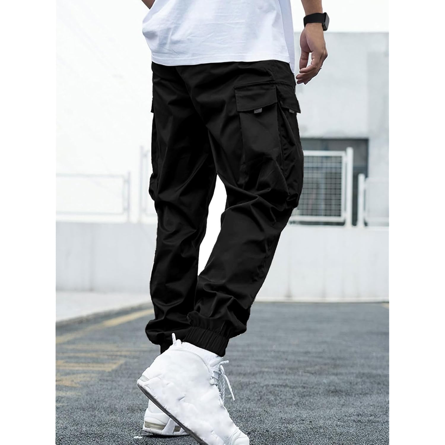 Heren Cargo jogger Pants Elastic Waist trekkoord Baggy - Image 2