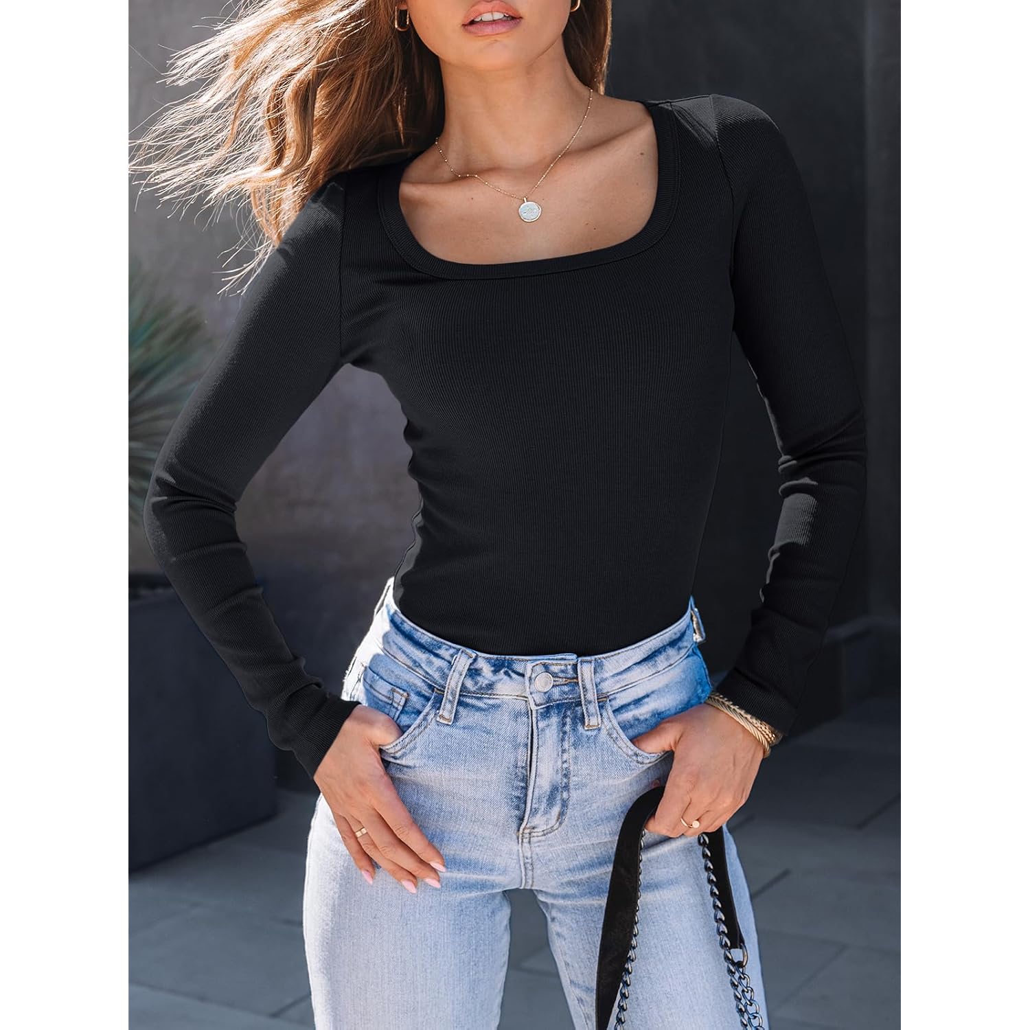 AUTOMET Dames lange mouw shirt Square Neck top - Image 2